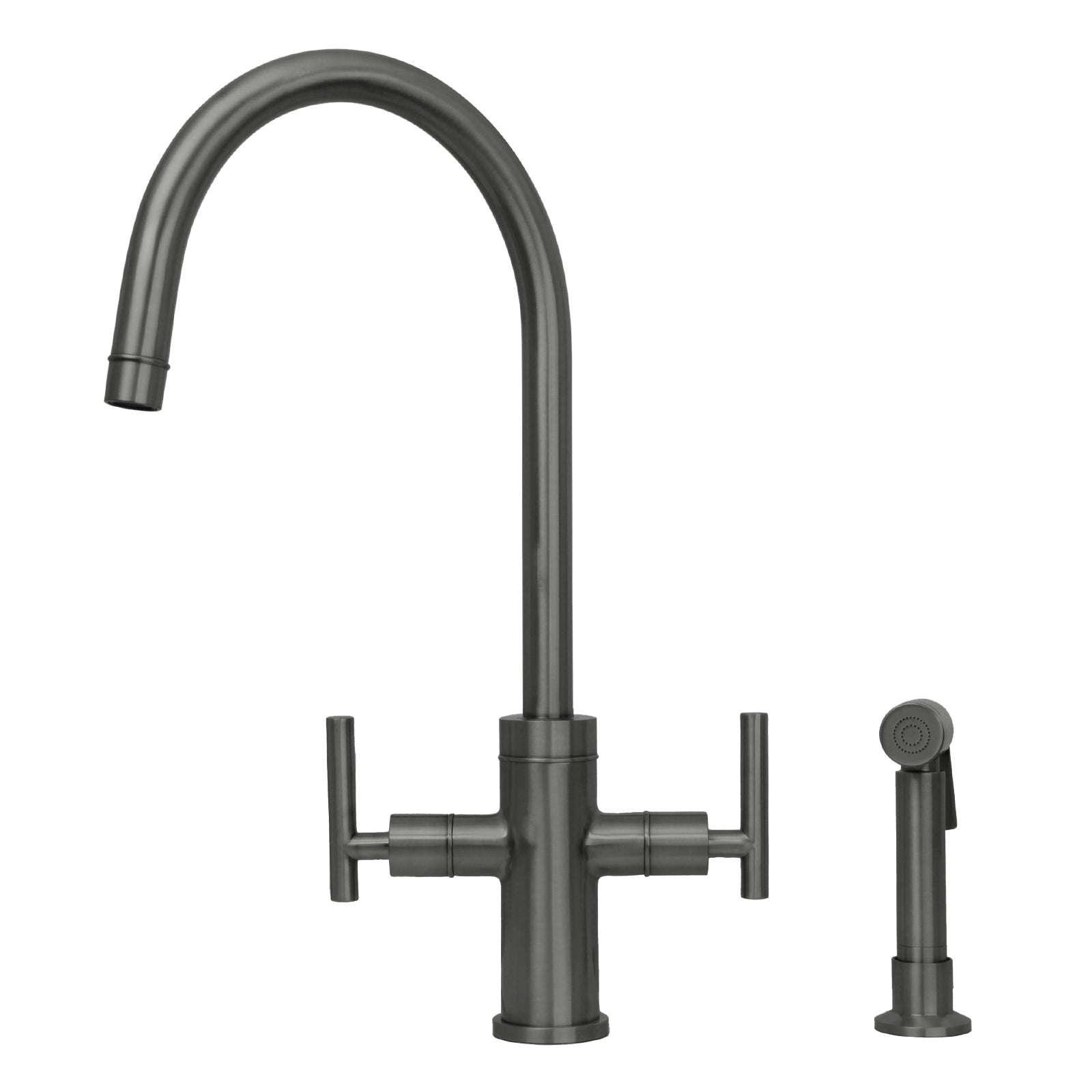 Two-Handle Copper Widespread Kitchen Faucet with Side Sprayer