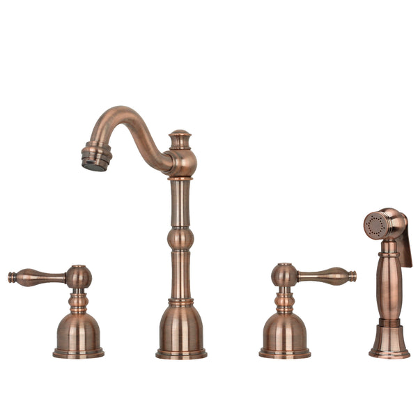 Two-Handles Copper Widespread Kitchen Faucet with Side Sprayer - AK96818C