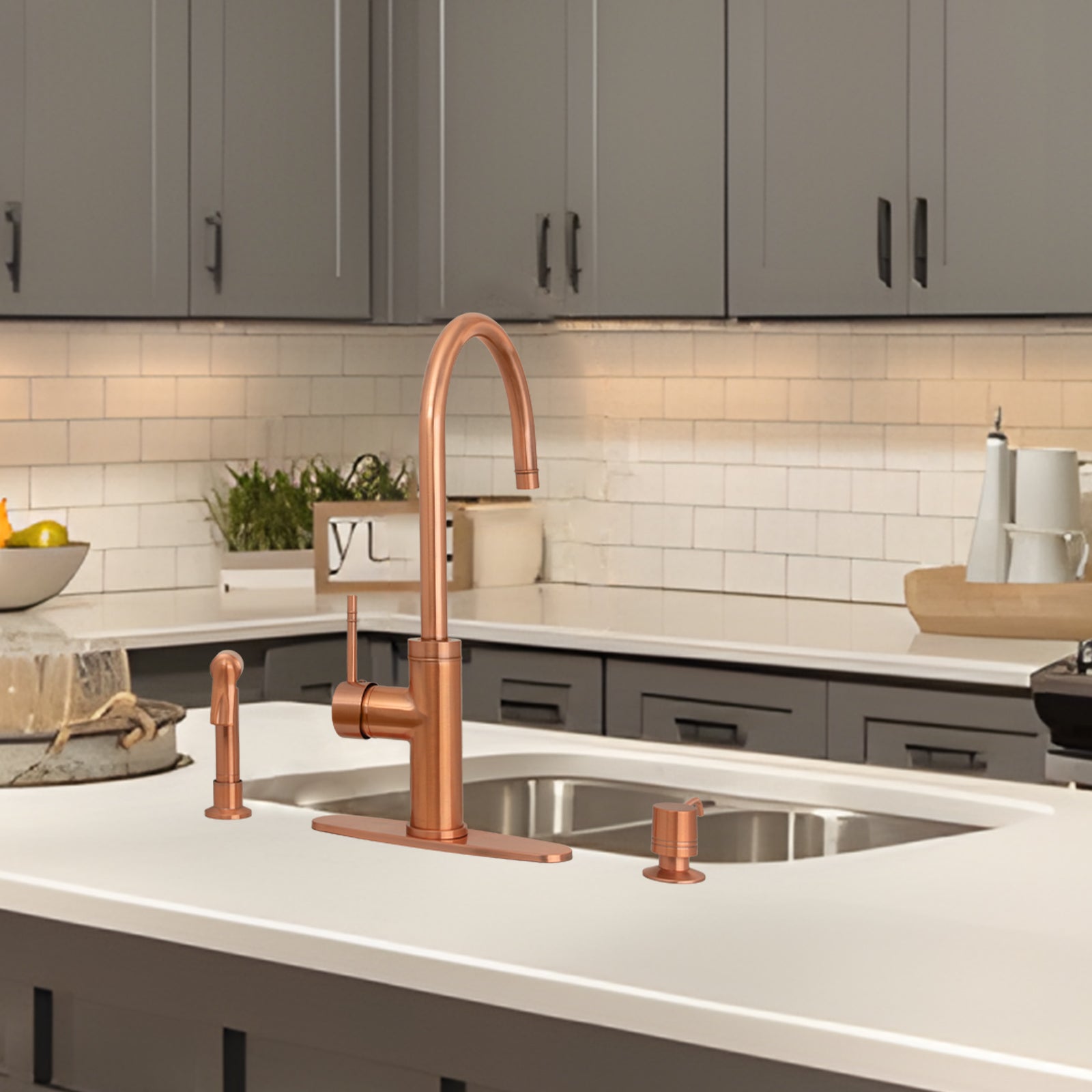 One-Handle Copper Widespread Kitchen Faucet without Side Sprayer-AK96966C