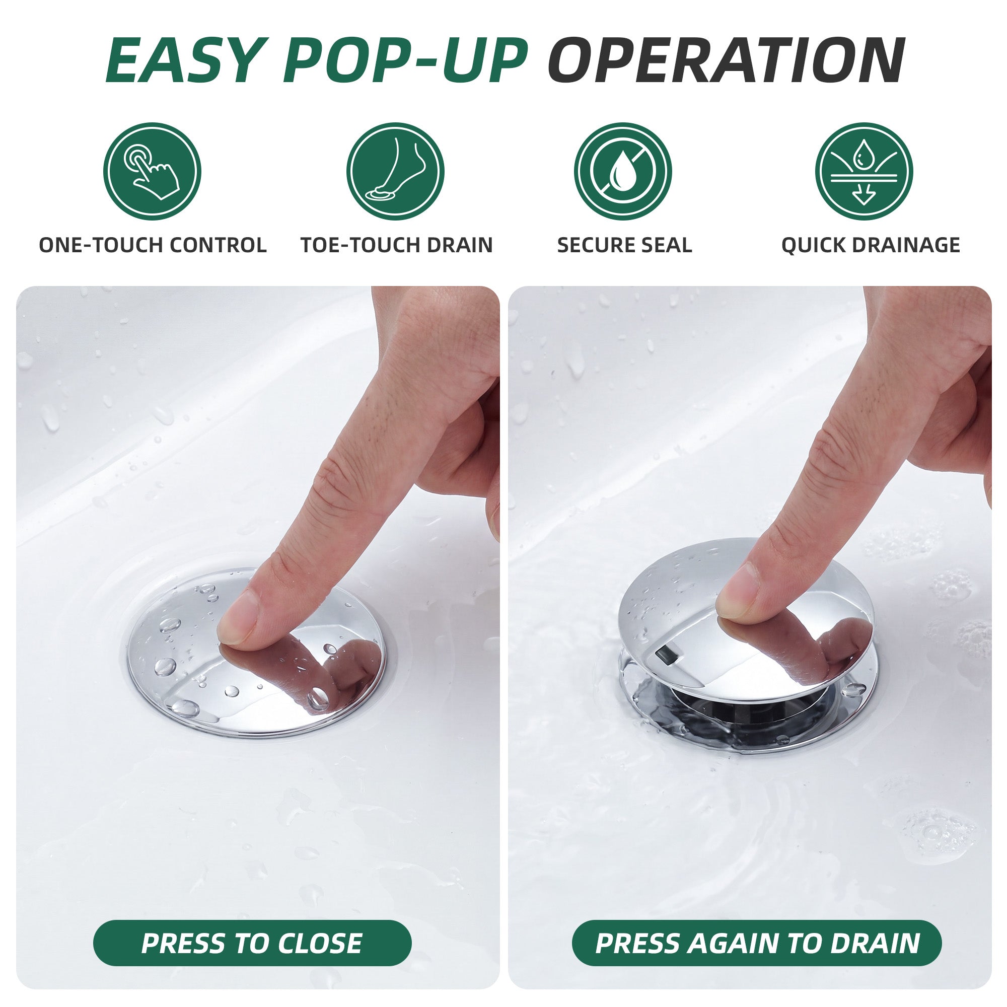 Tub Drain Kit, Solid Brass Tip-Toe Bathtub Waste and Overflow Kit