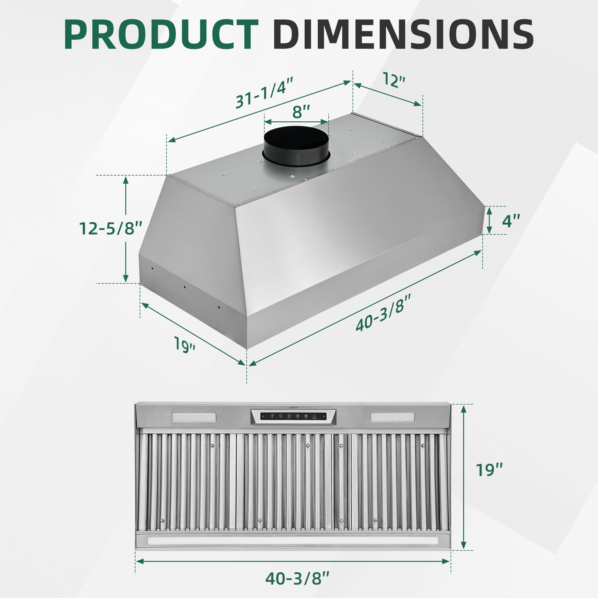 42" Built-in/Insert Range Hood 1200 CFM, Ducted Kitchen Hood with 4 Speed Gesture Sensing & Touch Control