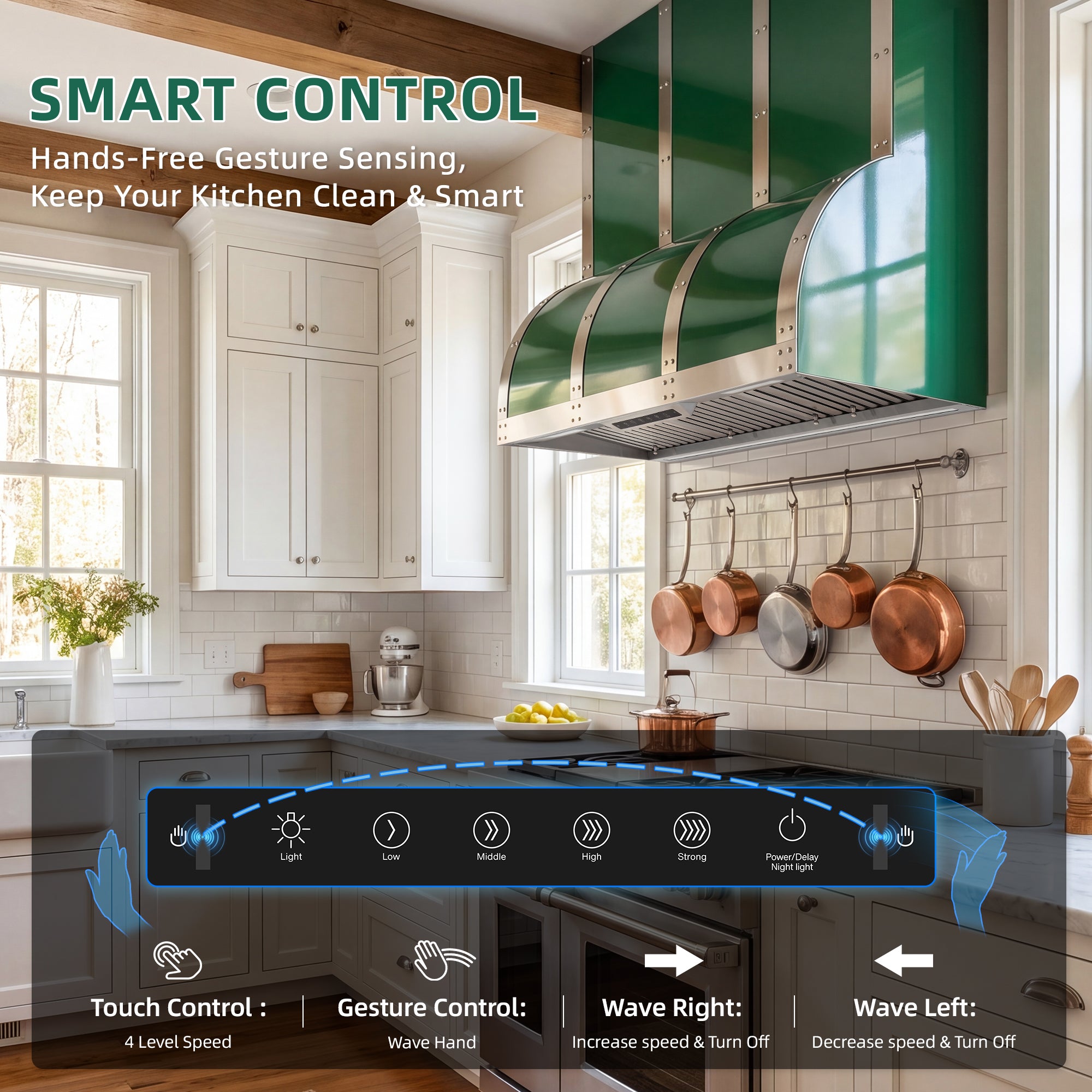42" Built-in/Insert Range Hood 1200 CFM, Ducted Kitchen Hood with 4 Speed Gesture Sensing & Touch Control