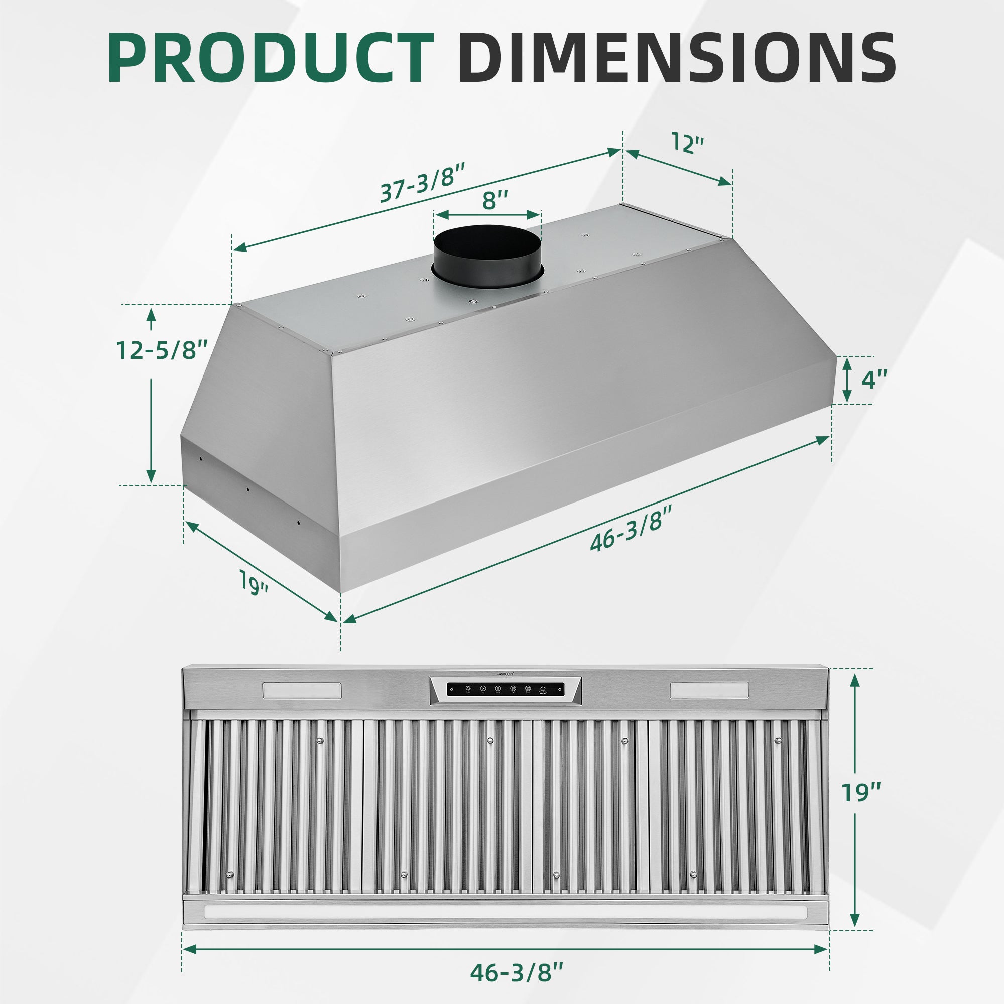 48" Built-in/Insert Range Hood 1200 CFM, Ducted Kitchen Hood with 4 Speed Gesture Sensing & Touch Control