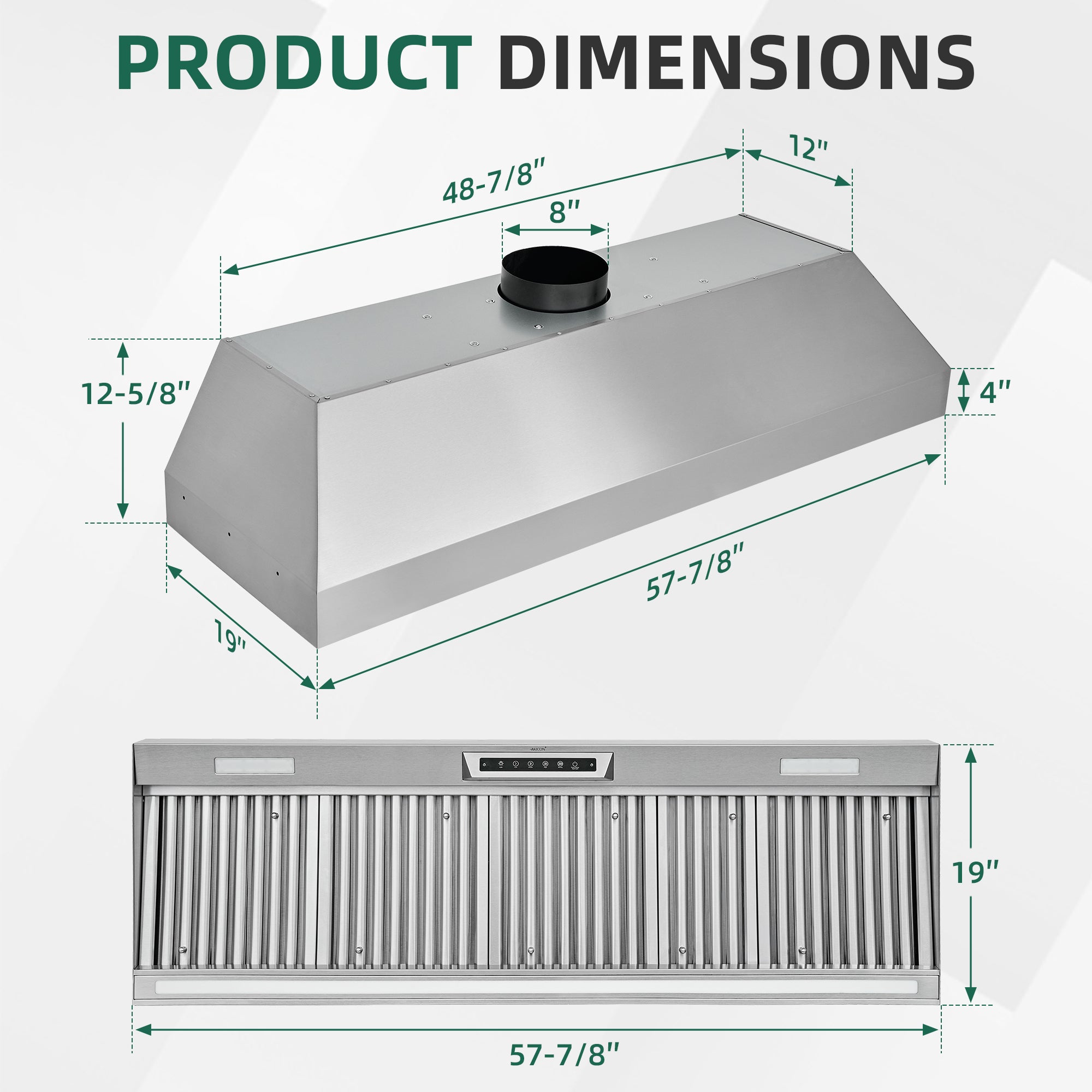 60" Built-in/Insert Range Hood 1200 CFM, Ducted Kitchen Hood with 4 Speed Gesture Sensing & Touch Control