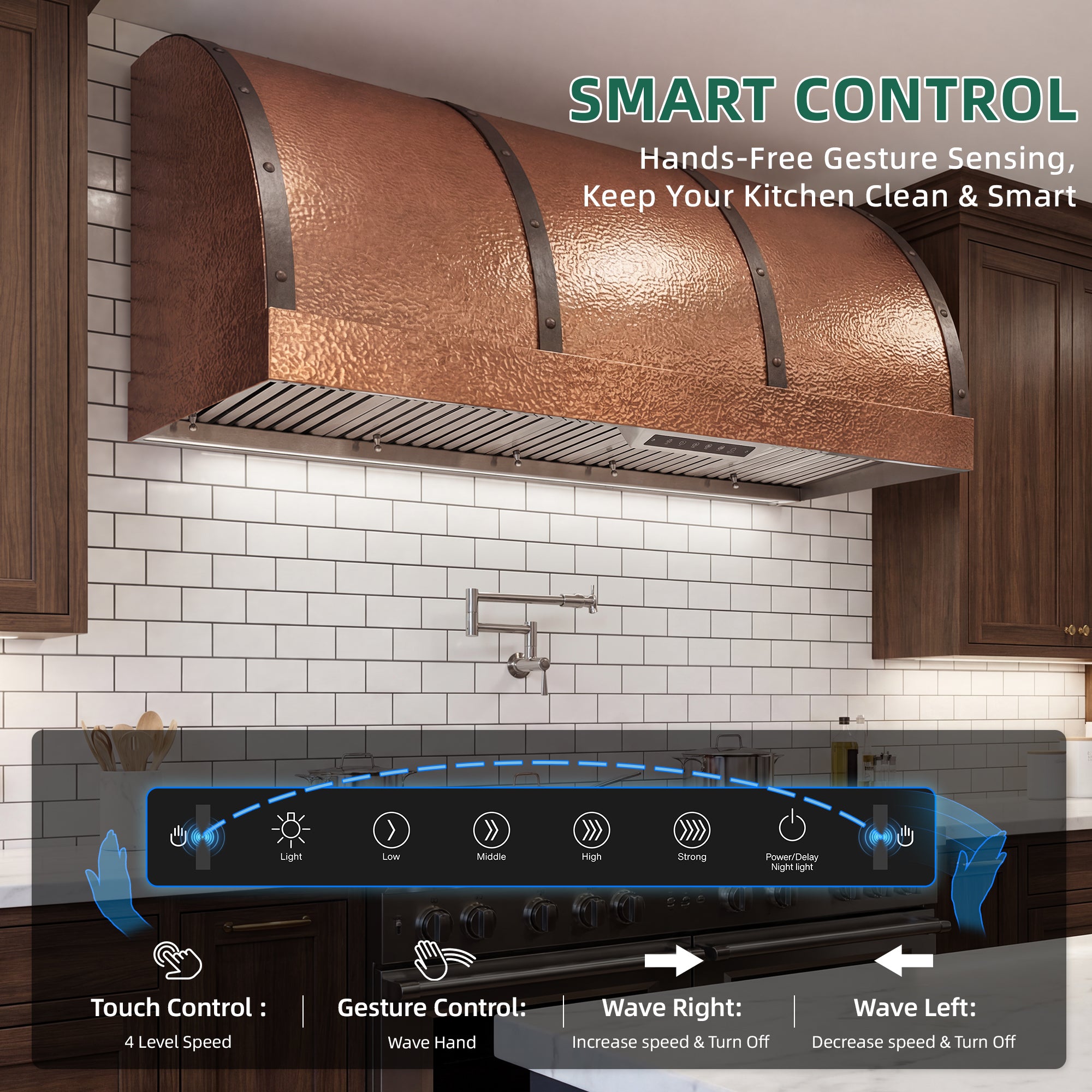 60" Built-in/Insert Range Hood 1200 CFM, Ducted Kitchen Hood with 4 Speed Gesture Sensing & Touch Control