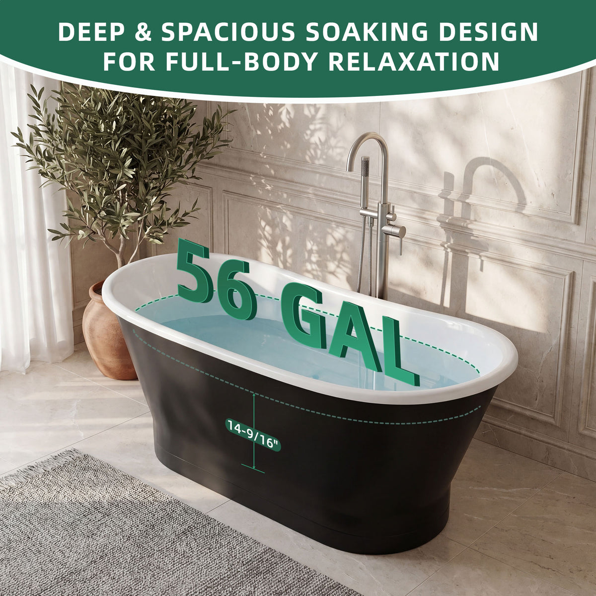 AKICON 67" Cast Iron Freestanding Bathtub, Drain and Overflow Kit Included