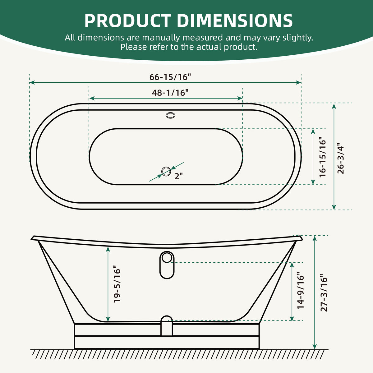 AKICON 67" Cast Iron Freestanding Bathtub, Drain and Overflow Kit Included