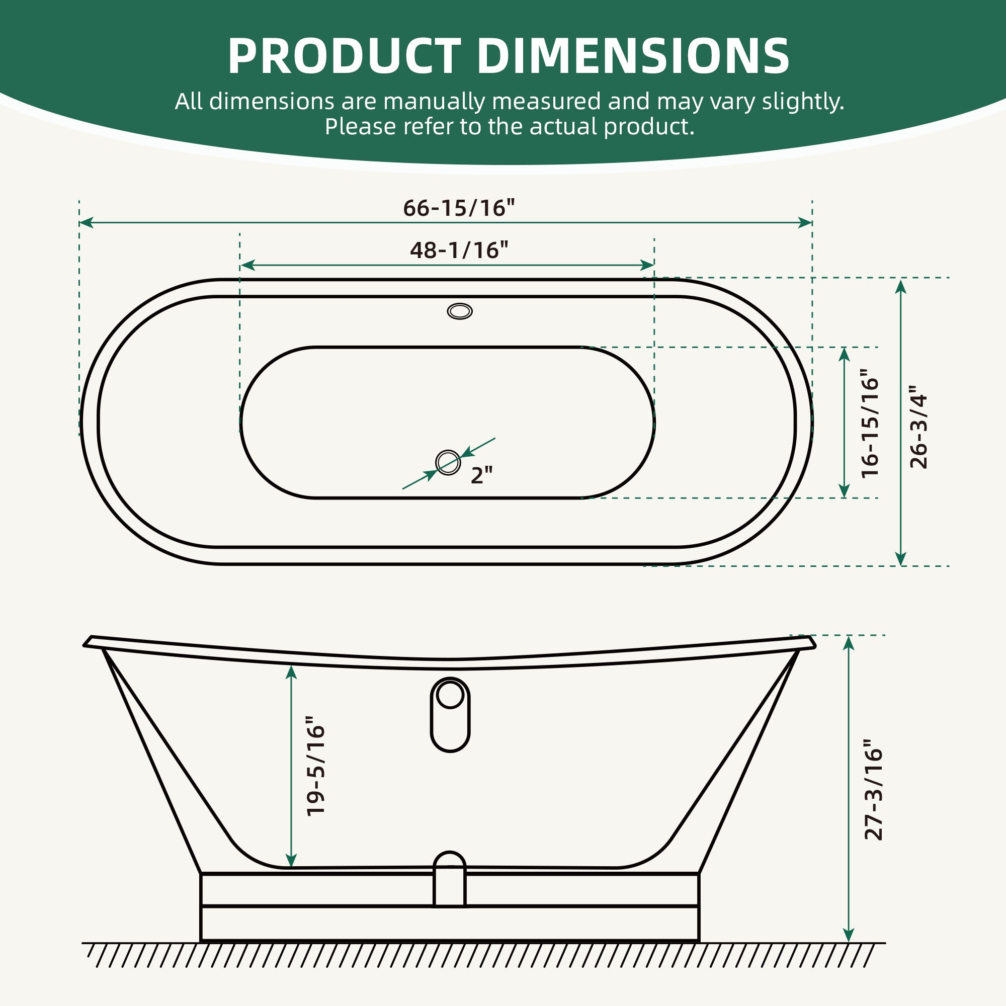 AKICON 67" Cast Iron Freestanding Bathtub, Drain and Overflow Kit Included