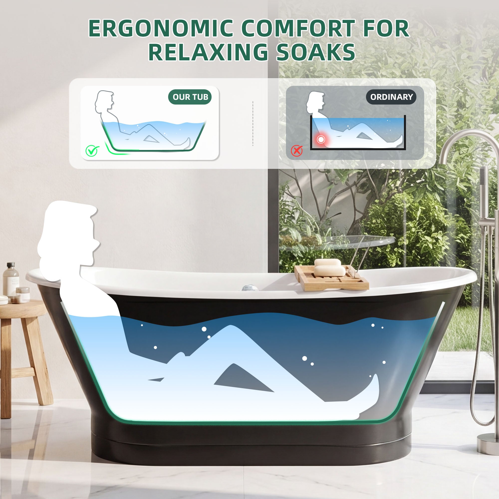 AKICON 67" Cast Iron Freestanding Bathtub, Drain and Overflow Kit Included