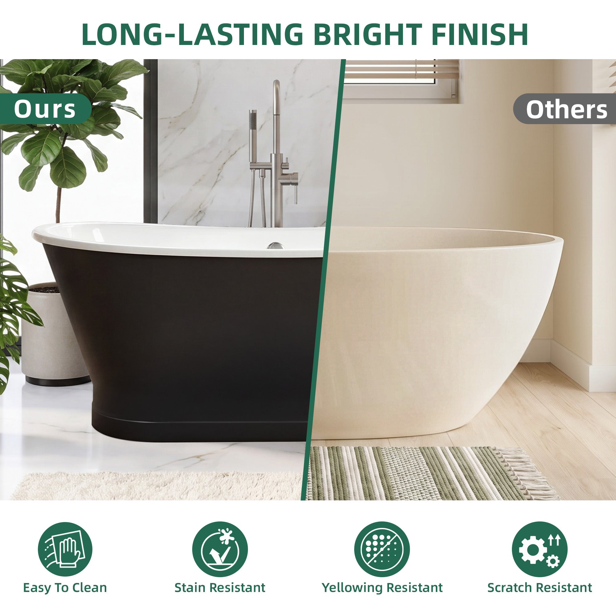 AKICON 67" Cast Iron Freestanding Bathtub, Drain and Overflow Kit Included