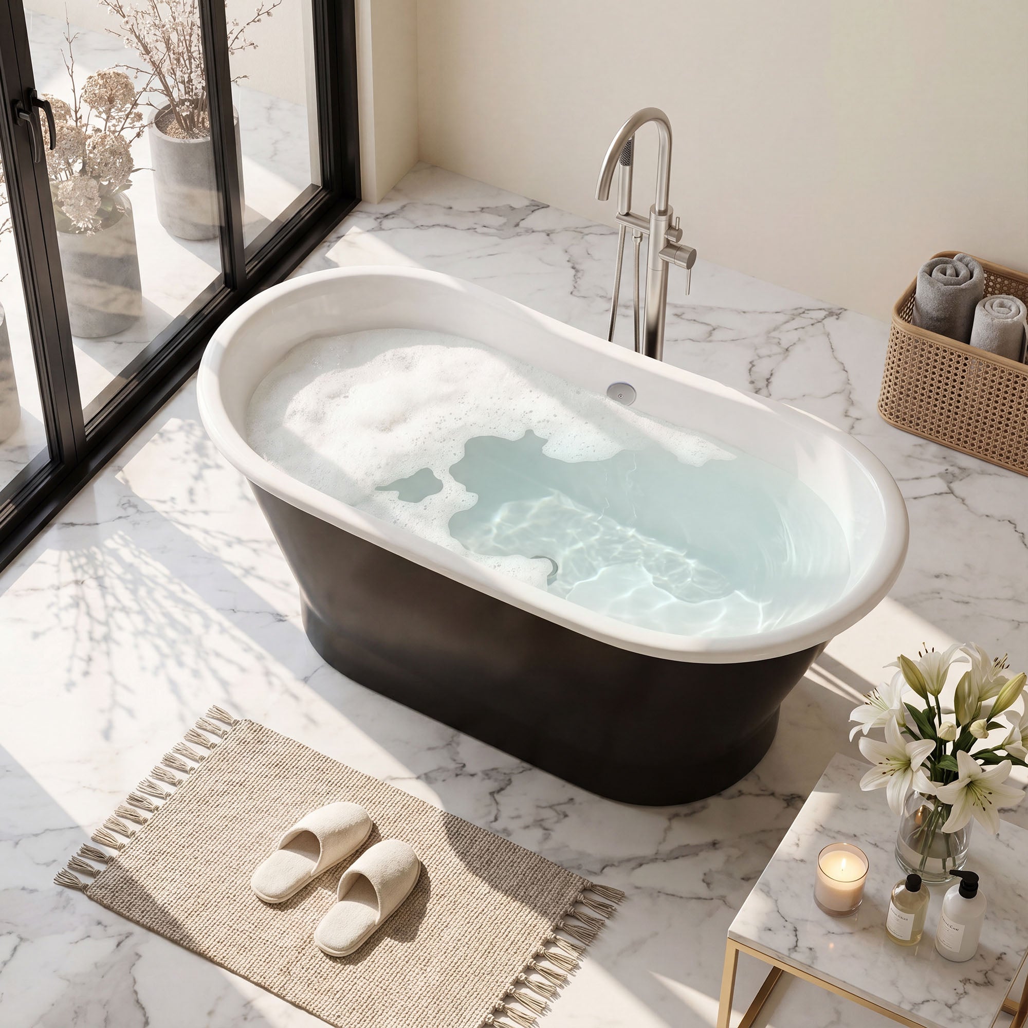 AKICON 67" Cast Iron Freestanding Bathtub, Drain and Overflow Kit Included