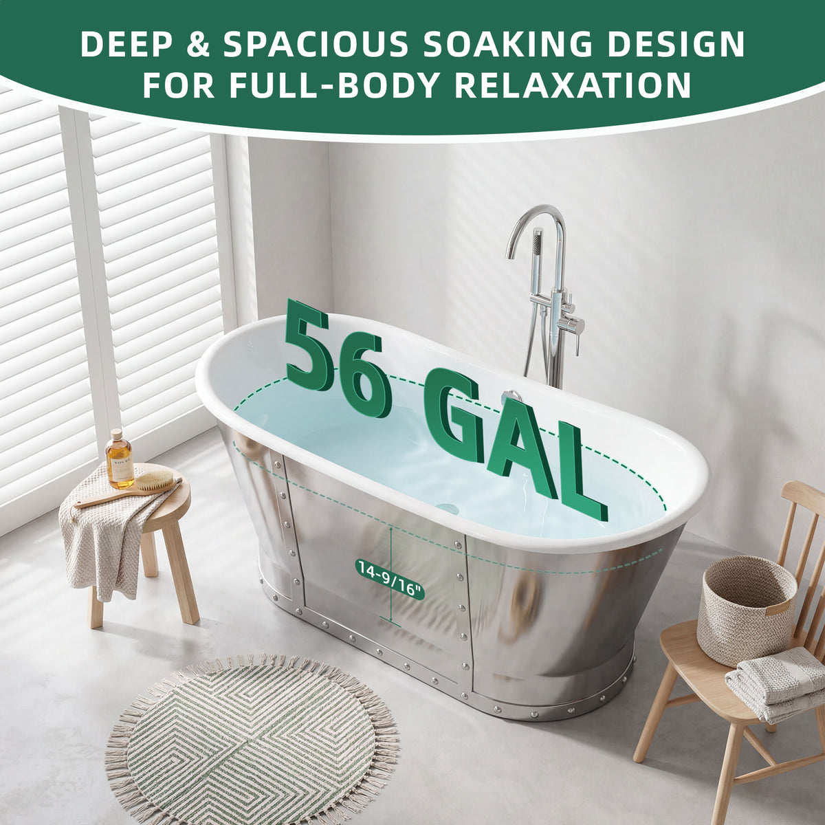 AKICON 67" Cast Iron Freestanding Bathtub, Drain and Overflow Kit Included