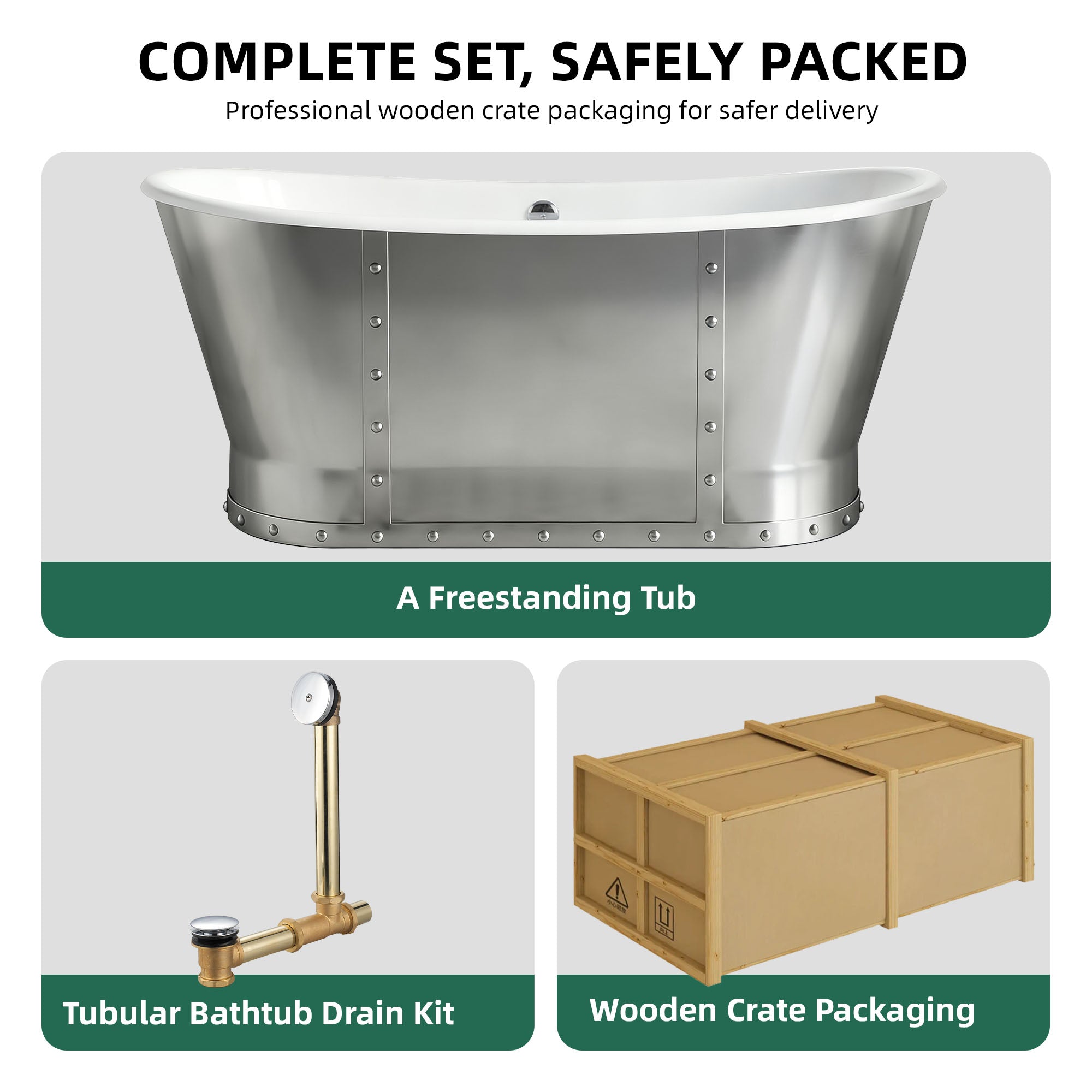 AKICON 67" Cast Iron Freestanding Bathtub, Drain and Overflow Kit Included