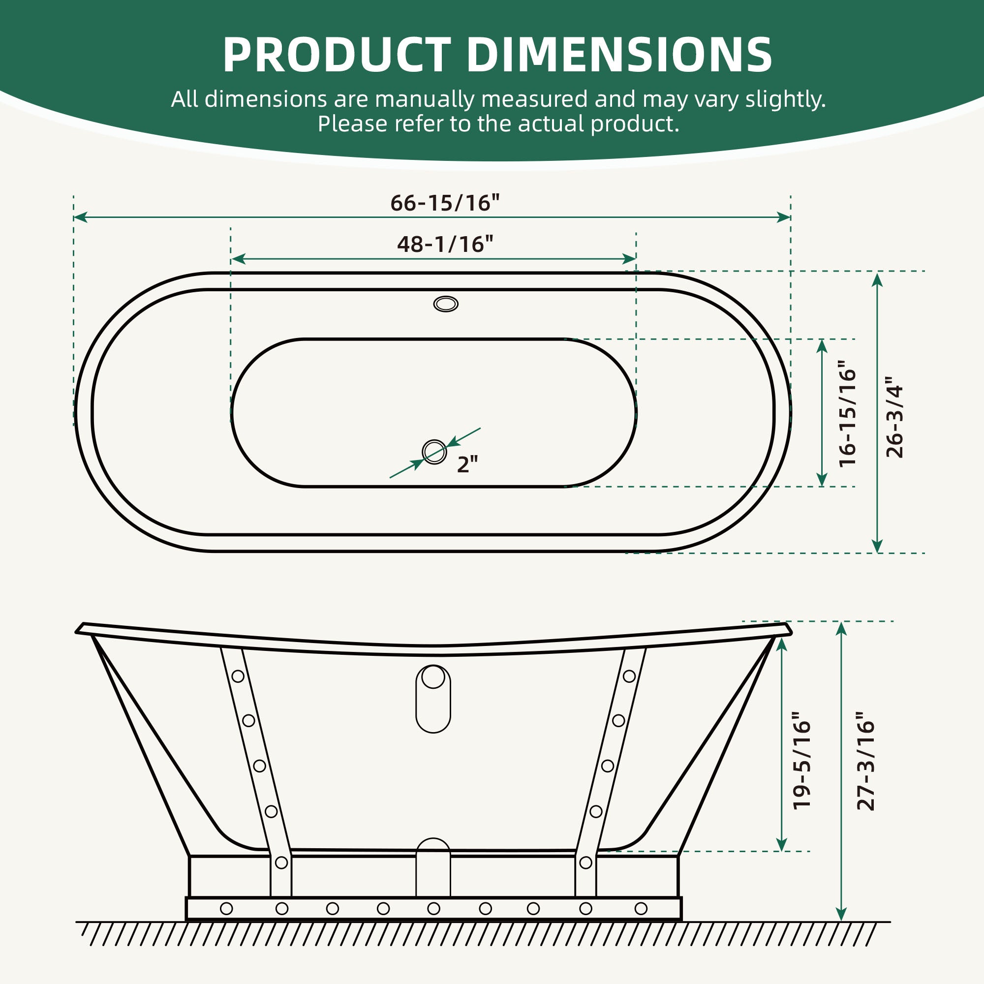 AKICON 67" Cast Iron Freestanding Bathtub, Drain and Overflow Kit Included