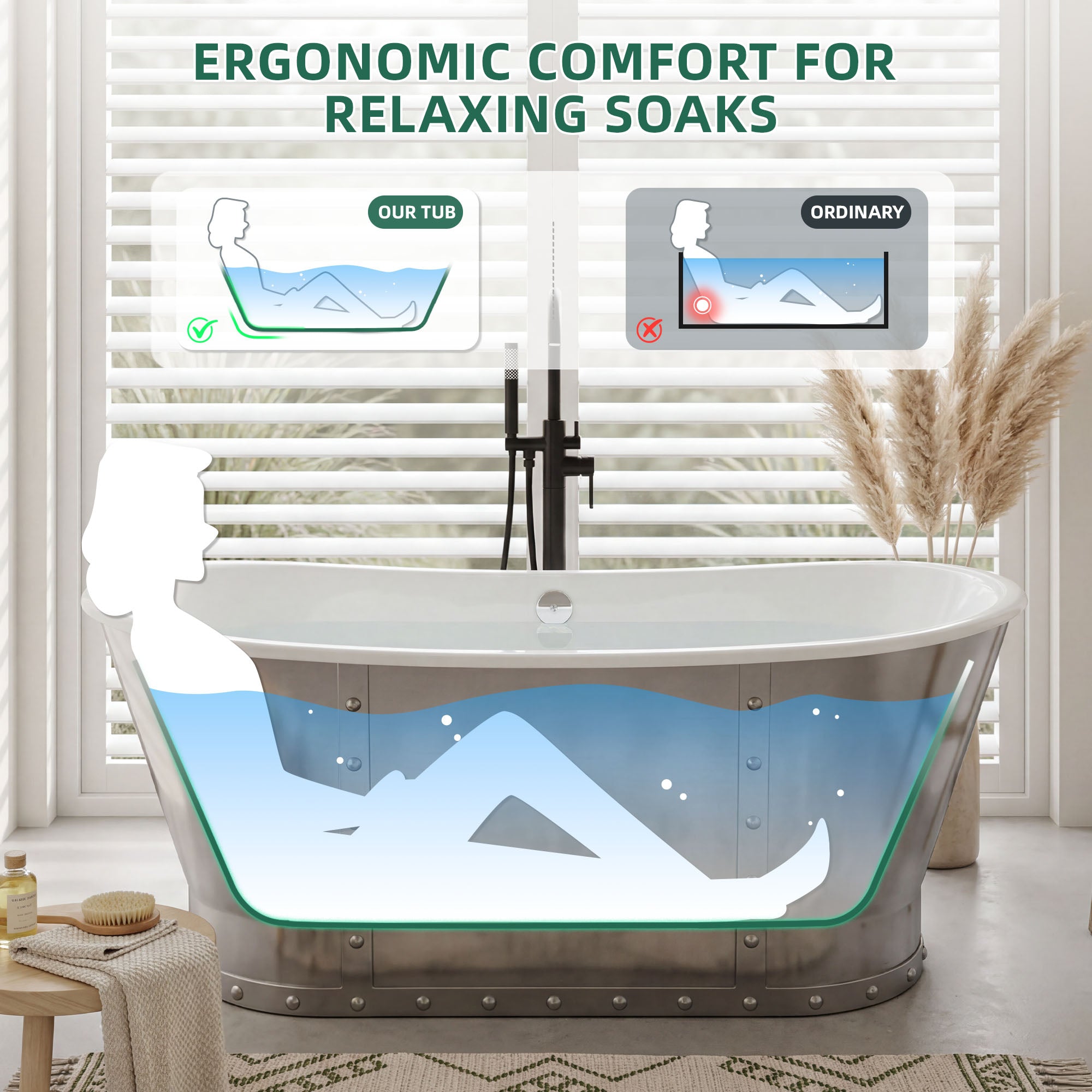 AKICON 67" Cast Iron Freestanding Bathtub, Drain and Overflow Kit Included