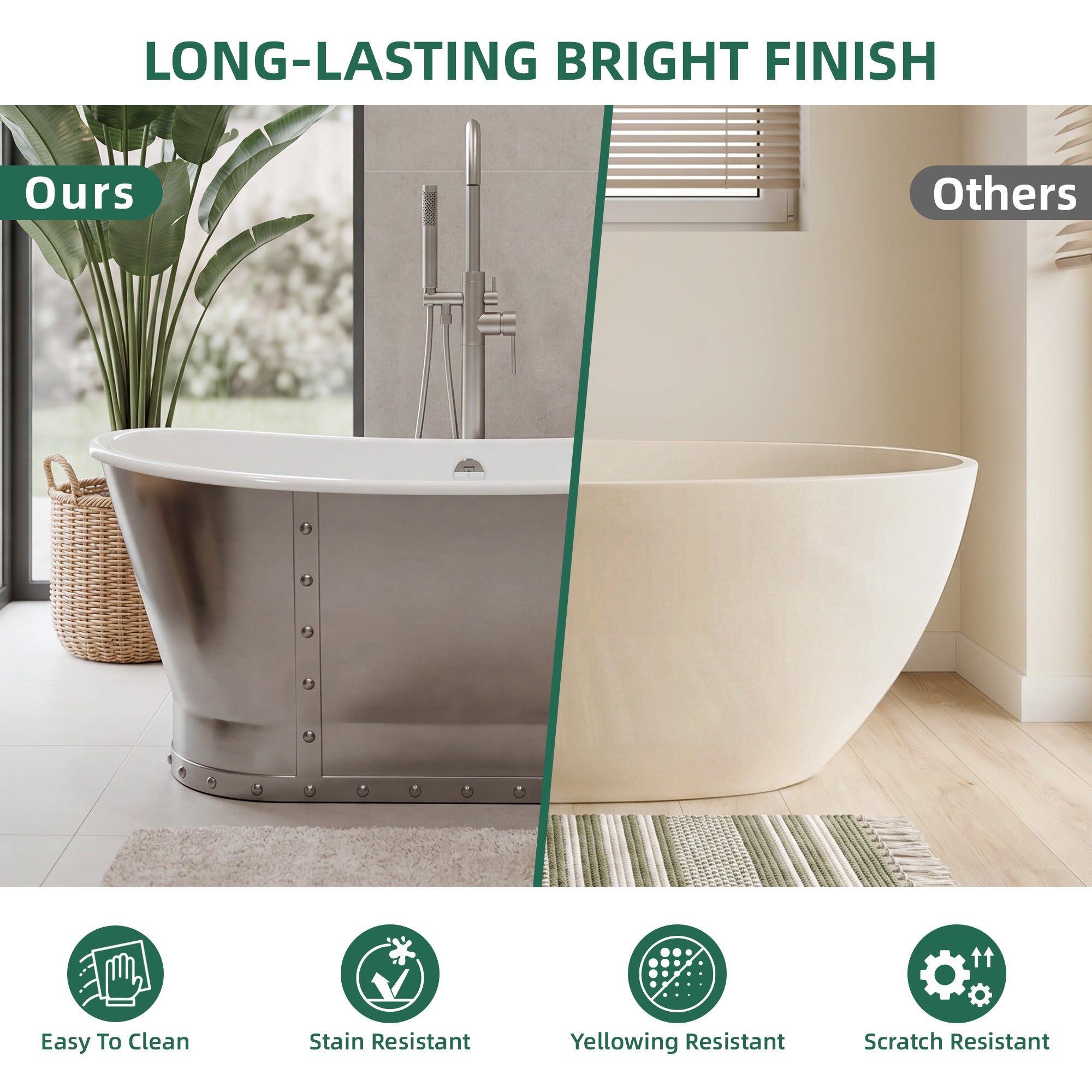AKICON 67" Cast Iron Freestanding Bathtub, Drain and Overflow Kit Included