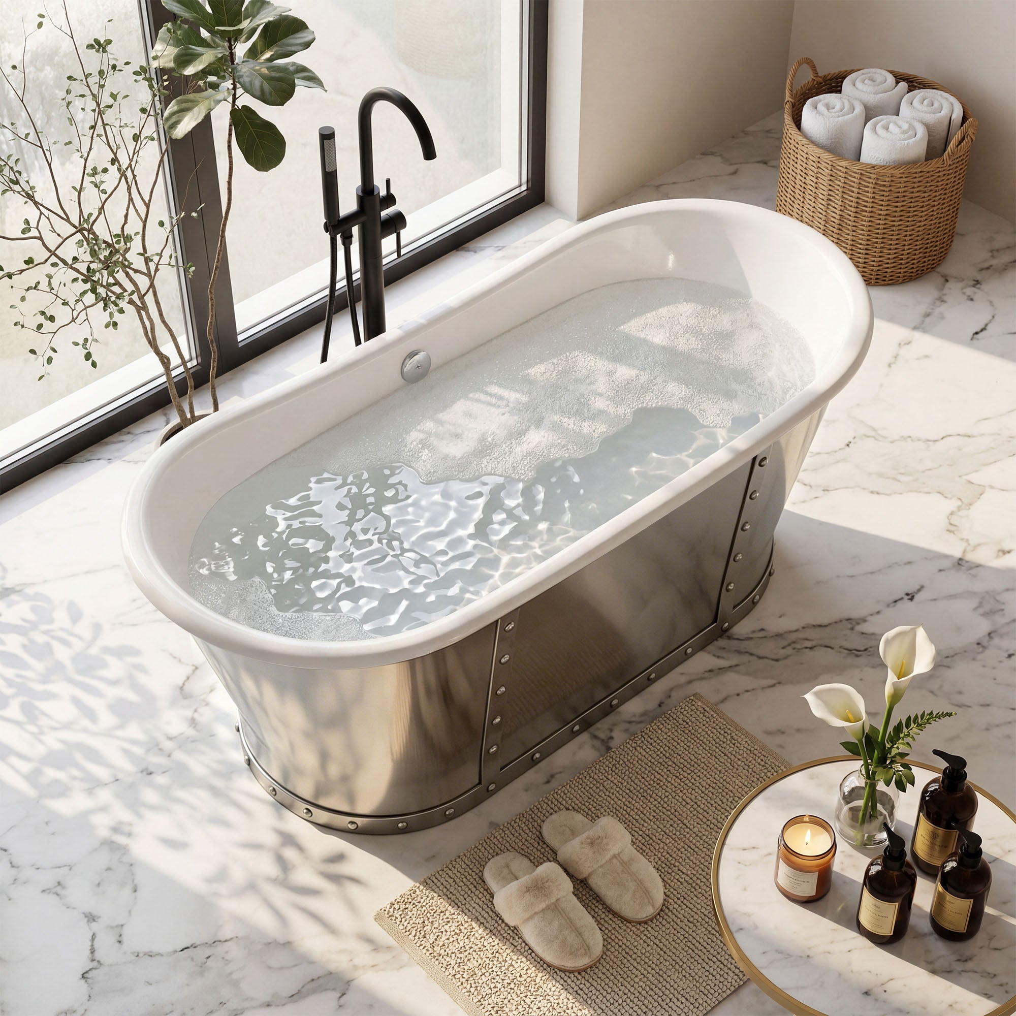 AKICON 67" Cast Iron Freestanding Bathtub, Drain and Overflow Kit Included