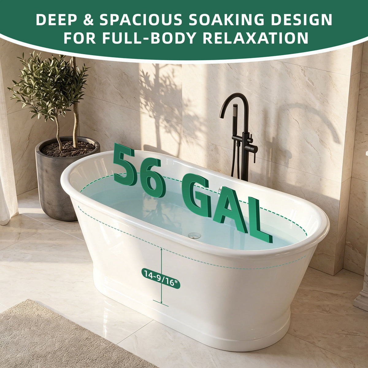 AKICON 67" Cast Iron Freestanding Bathtub, Drain and Overflow Kit Included