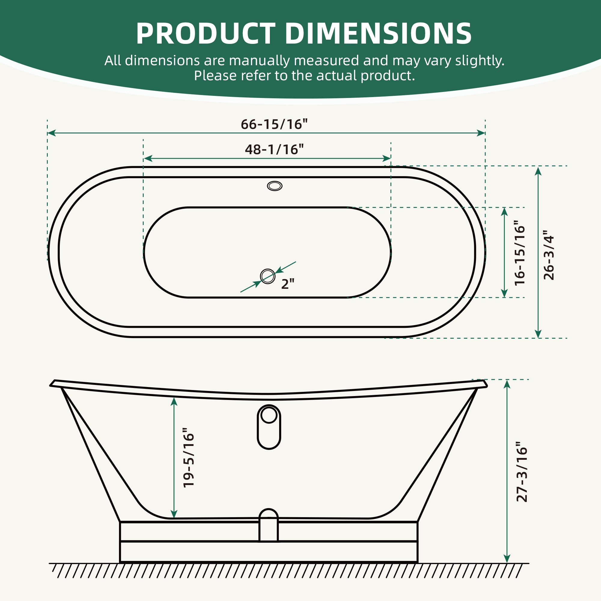 AKICON 67" Cast Iron Freestanding Bathtub, Drain and Overflow Kit Included