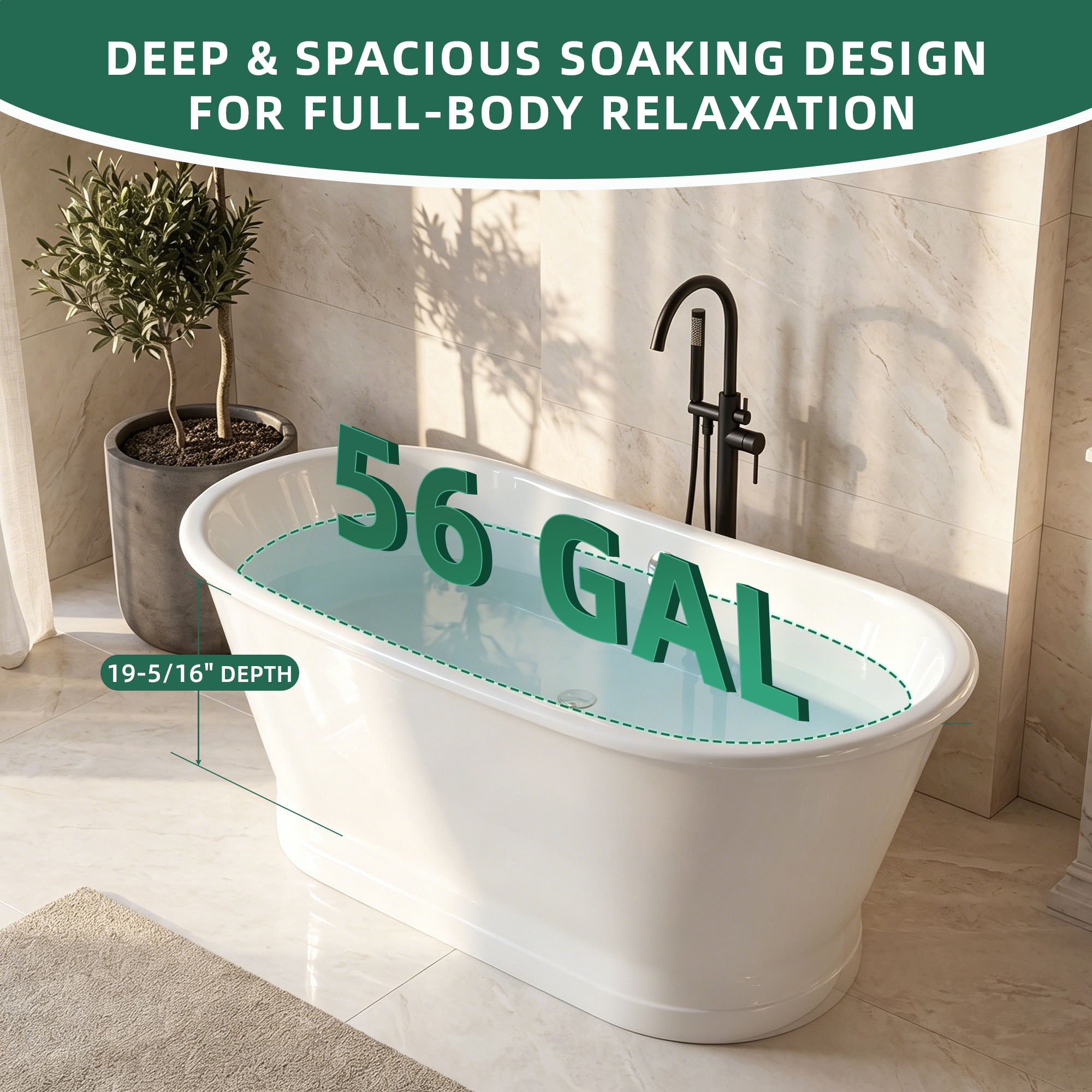 AKICON 67" Cast Iron Freestanding Bathtub, Drain and Overflow Kit Included