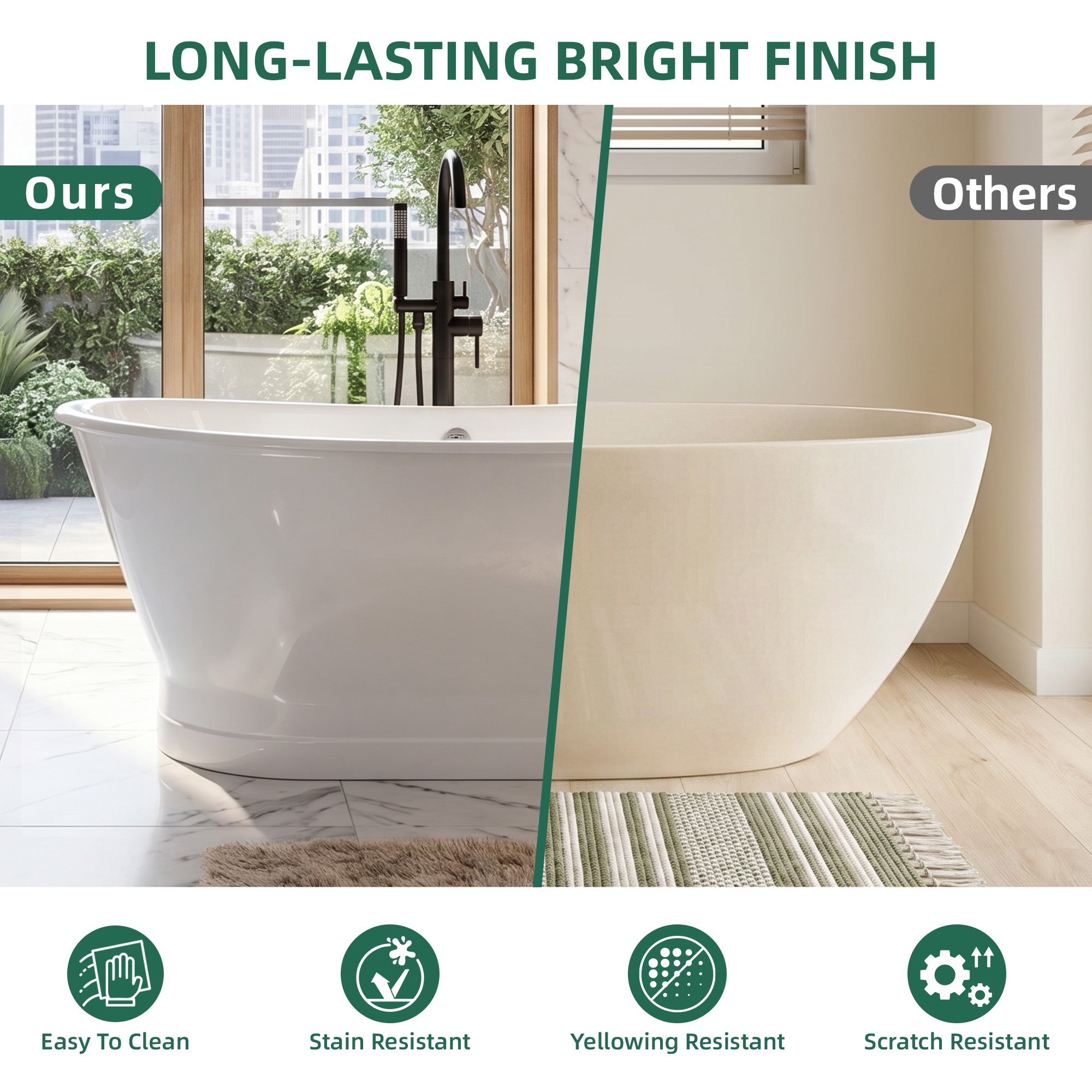 AKICON 67" Cast Iron Freestanding Bathtub, Drain and Overflow Kit Included