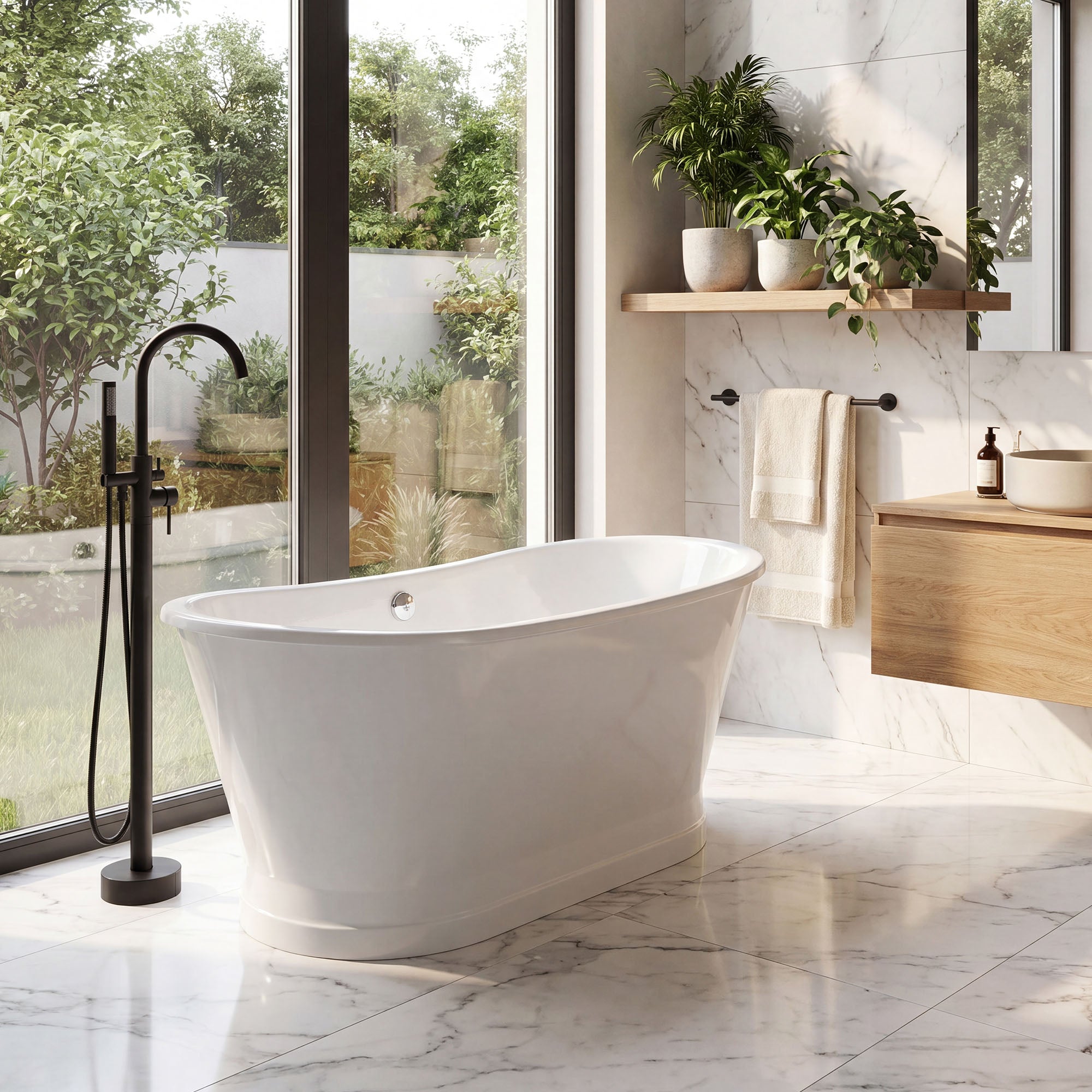 AKICON 67" Cast Iron Freestanding Bathtub, Drain and Overflow Kit Included