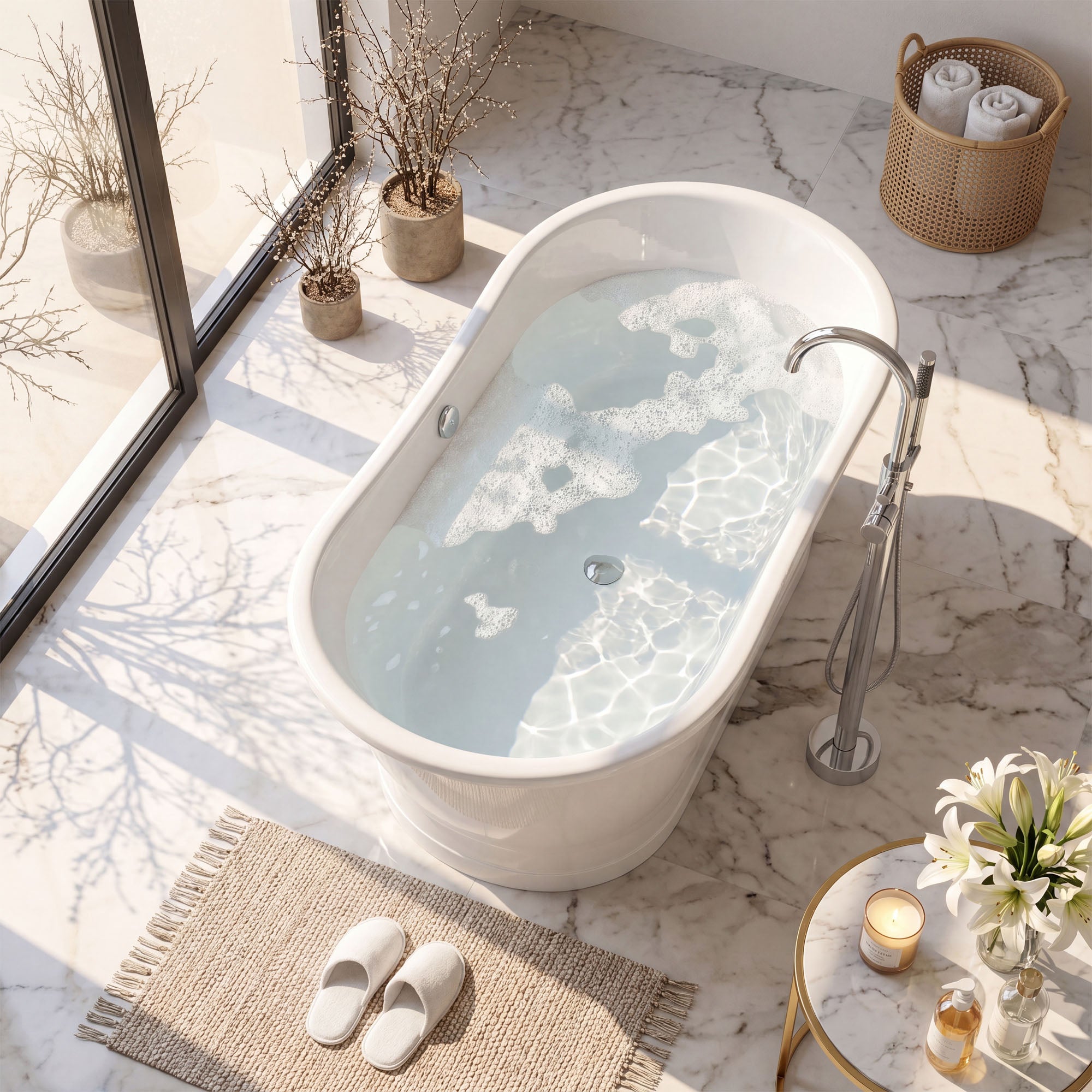 AKICON 67" Cast Iron Freestanding Bathtub, Drain and Overflow Kit Included
