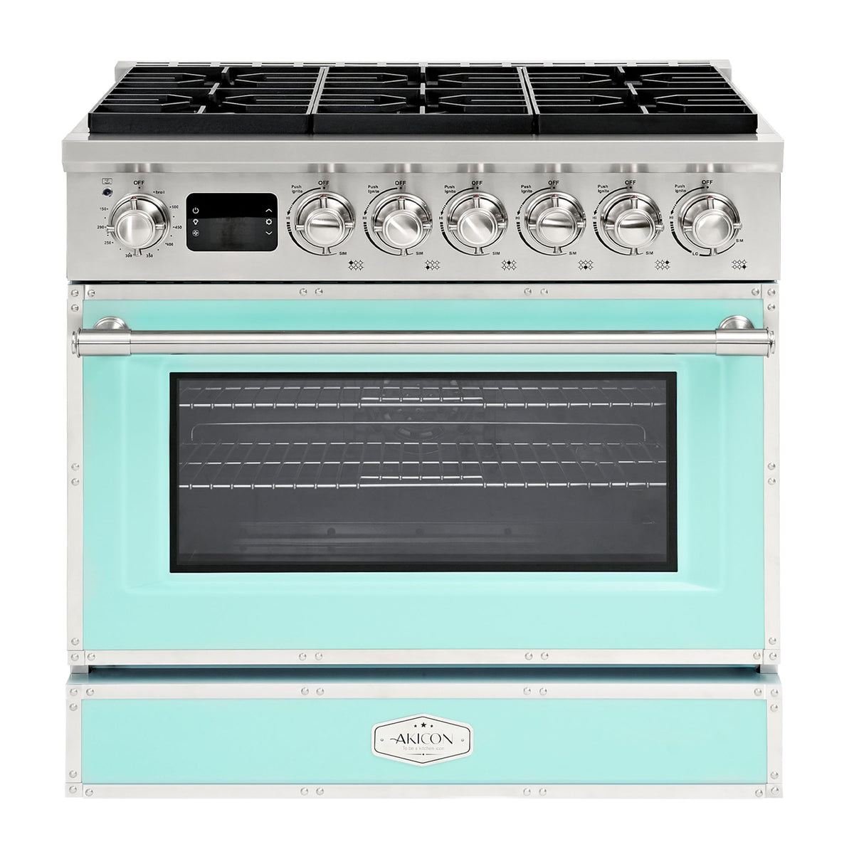 36” Freestanding Gas Range with 6 Sealed Burners & Digital Timer - Powder Blue & Stainless Steel, Natural Gas/LP Convertible