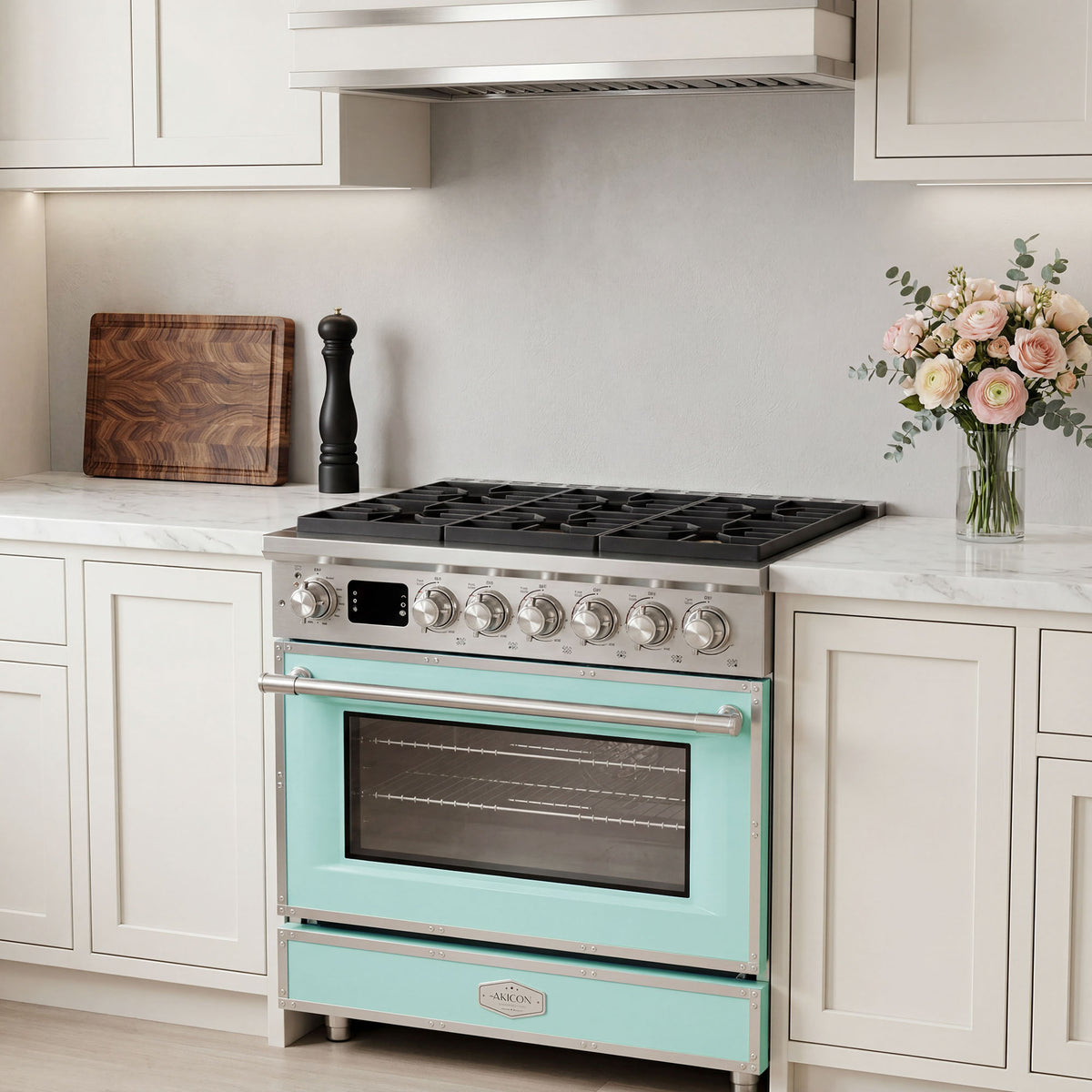 36” Freestanding Gas Range with 6 Sealed Burners & Digital Timer - Powder Blue & Stainless Steel, Natural Gas/LP Convertible