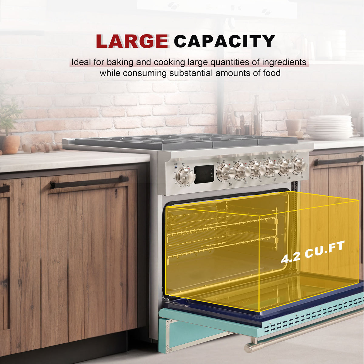 36” Freestanding Gas Range with 6 Sealed Burners & Digital Timer - Powder Blue & Stainless Steel, Natural Gas/LP Convertible