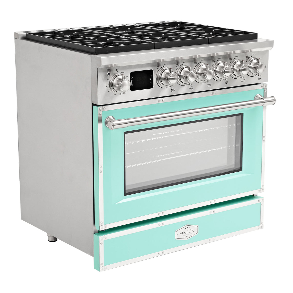 36” Freestanding Gas Range with 6 Sealed Burners & Digital Timer - Powder Blue & Stainless Steel, Natural Gas/LP Convertible