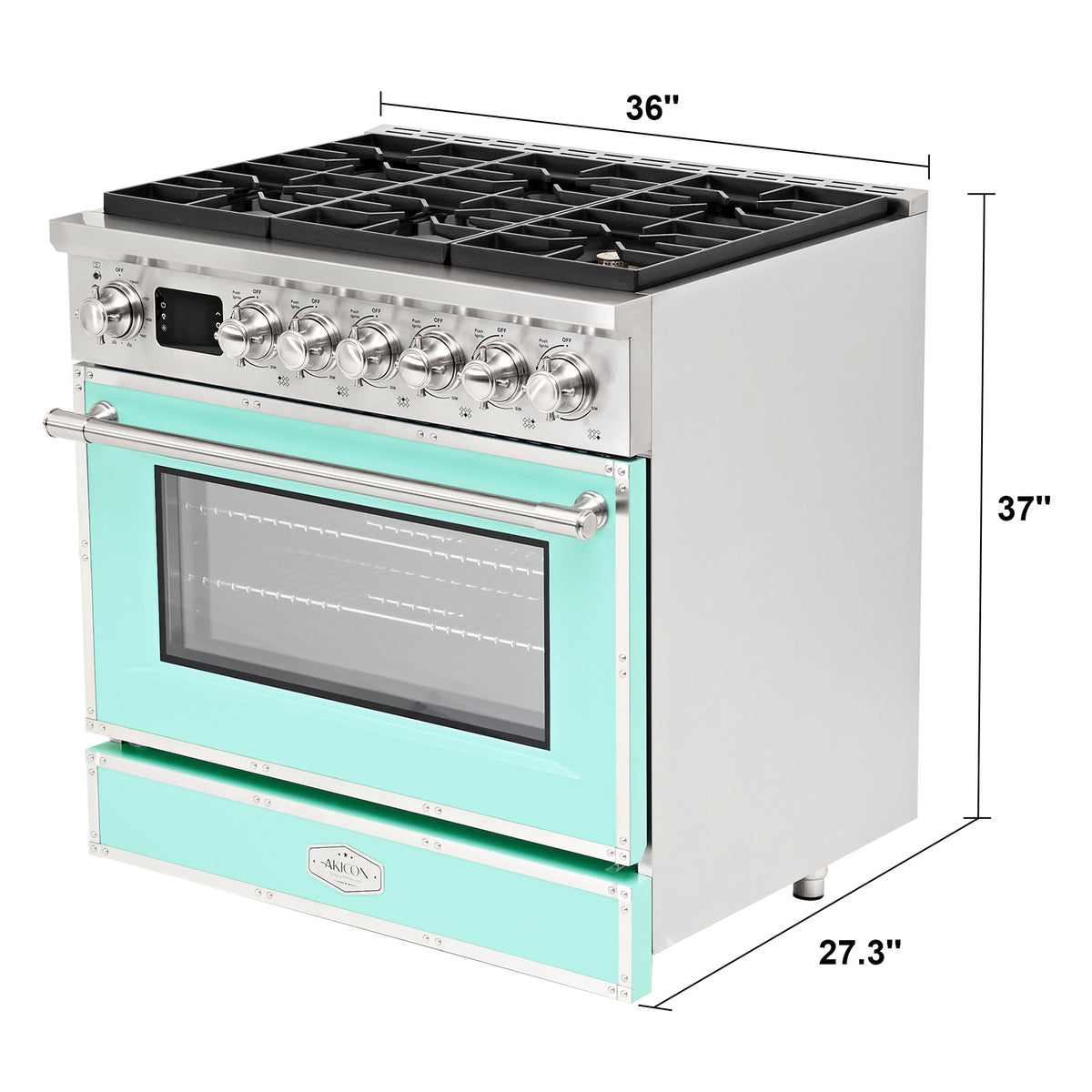 36” Freestanding Gas Range with 6 Sealed Burners & Digital Timer - Powder Blue & Stainless Steel, Natural Gas/LP Convertible