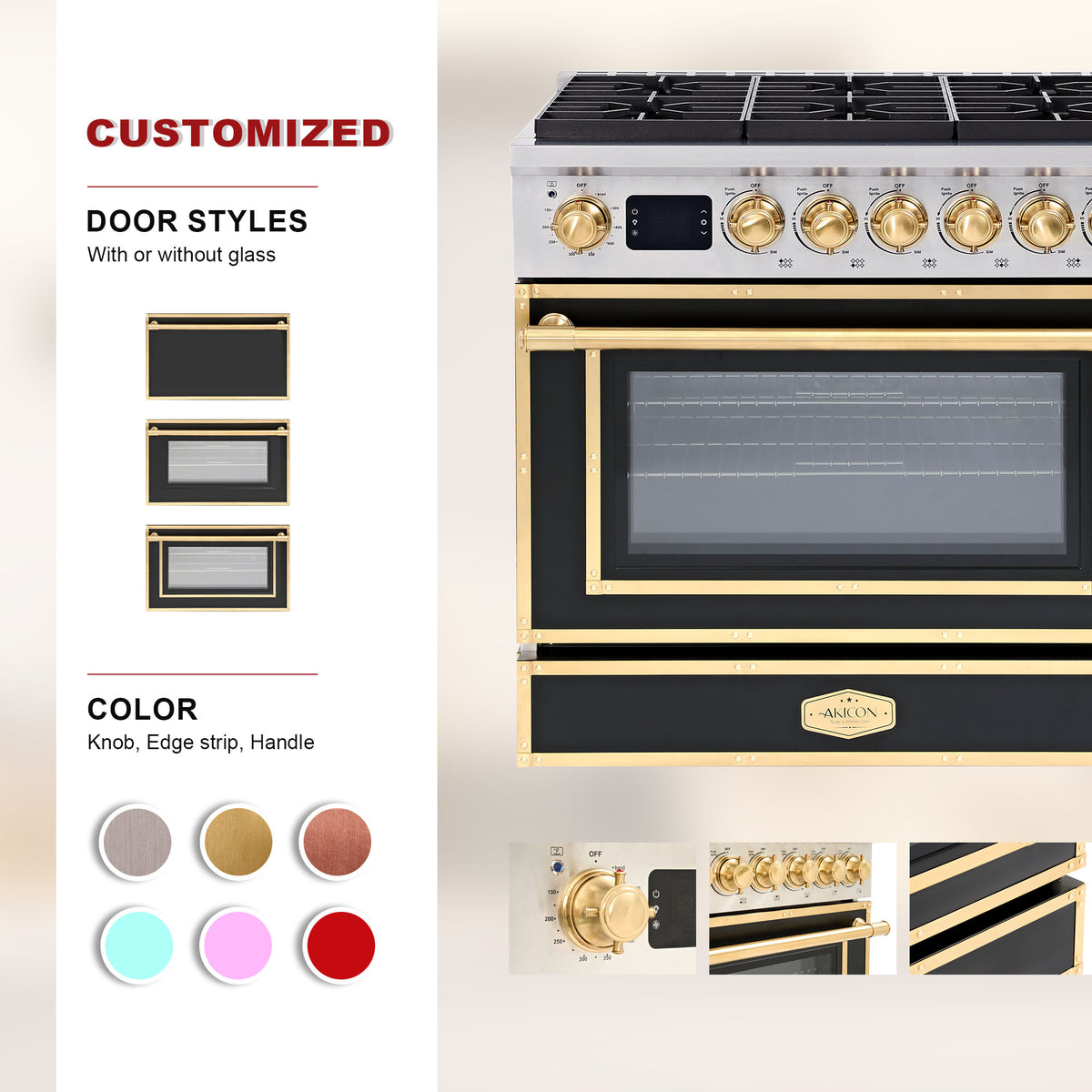 36” Freestanding Gas Range with 6 Sealed Burners & Digital Timer - Matte Black & Gold, Natural Gas/LP Convertible