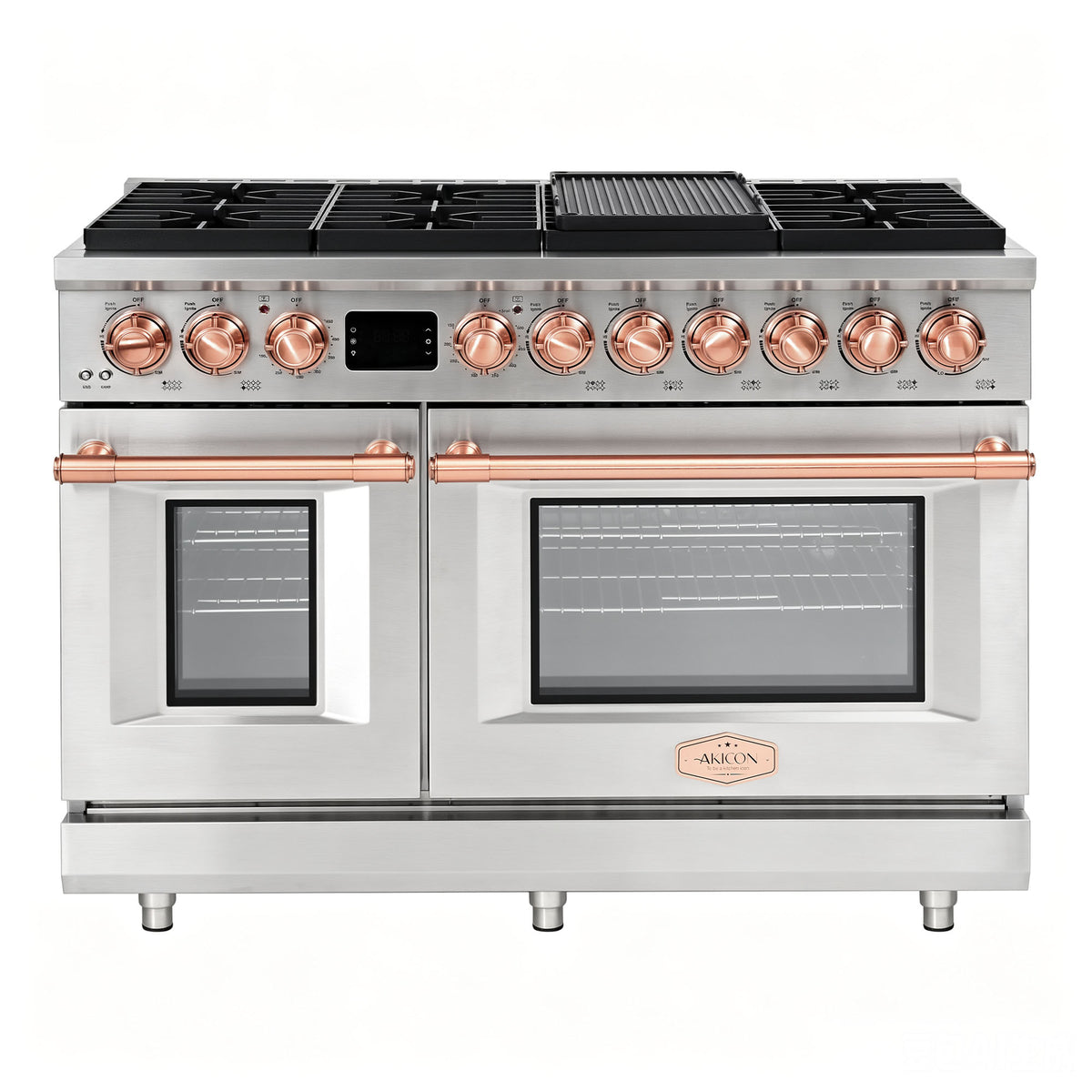 48” Freestanding Gas Range with 8 Sealed Burners & Digital Timer - Stainless Steel & Copper, Natural Gas/LP Convertible