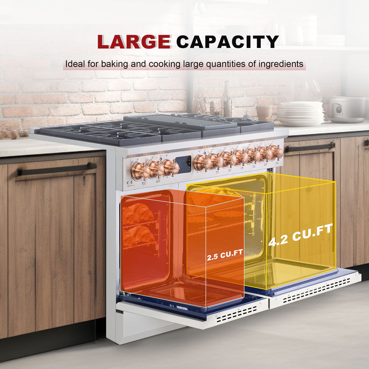 48” Freestanding Gas Range with 8 Sealed Burners & Digital Timer - Stainless Steel & Copper, Natural Gas/LP Convertible