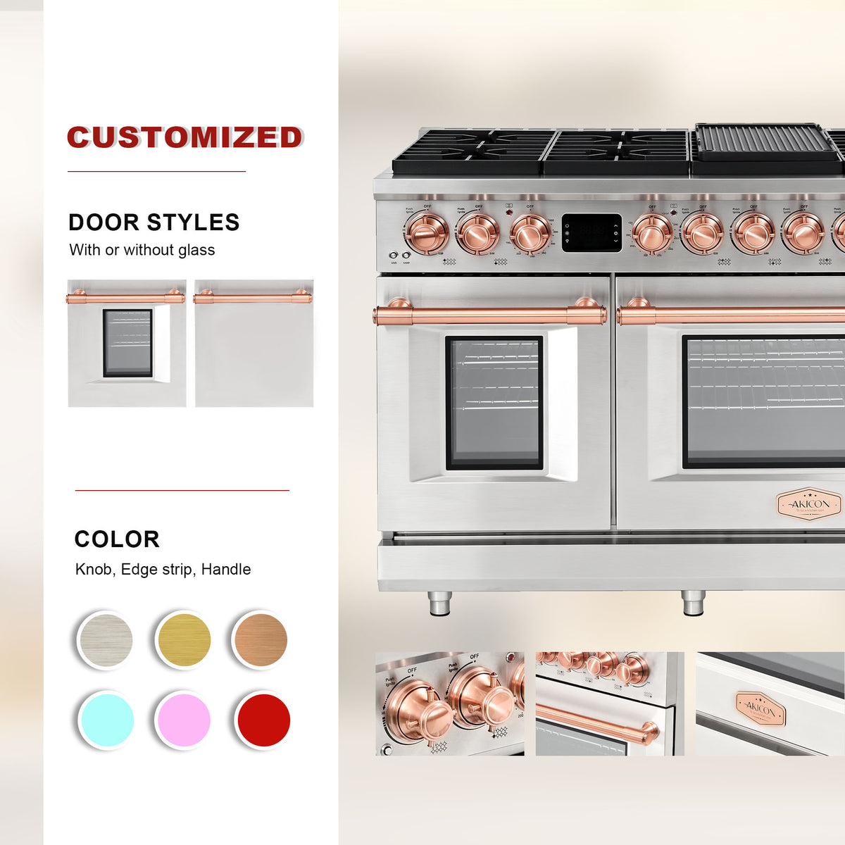 48” Freestanding Gas Range with 8 Sealed Burners & Digital Timer - Stainless Steel & Copper, Natural Gas/LP Convertible