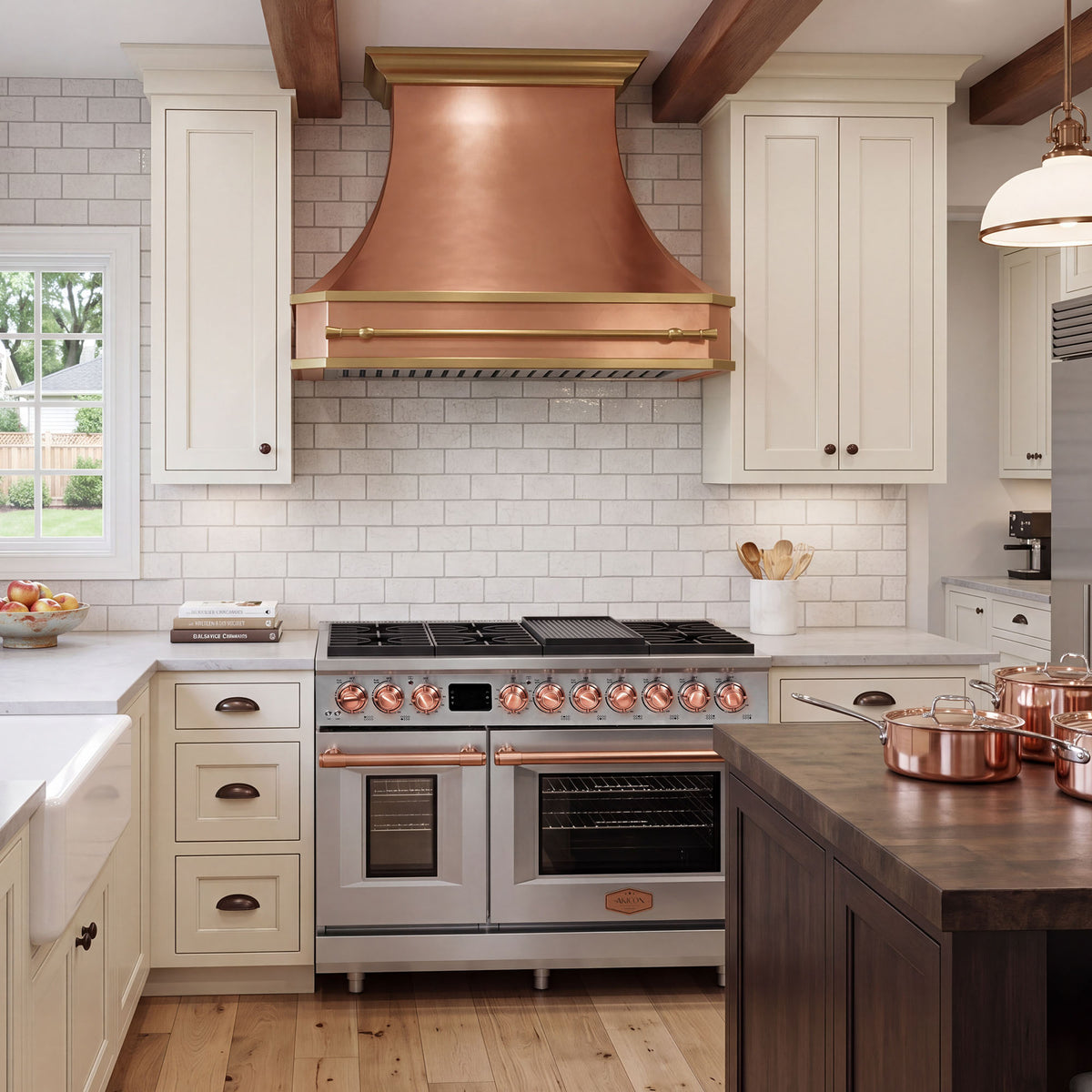 48” Freestanding Gas Range with 8 Sealed Burners & Digital Timer - Stainless Steel & Copper, Natural Gas/LP Convertible
