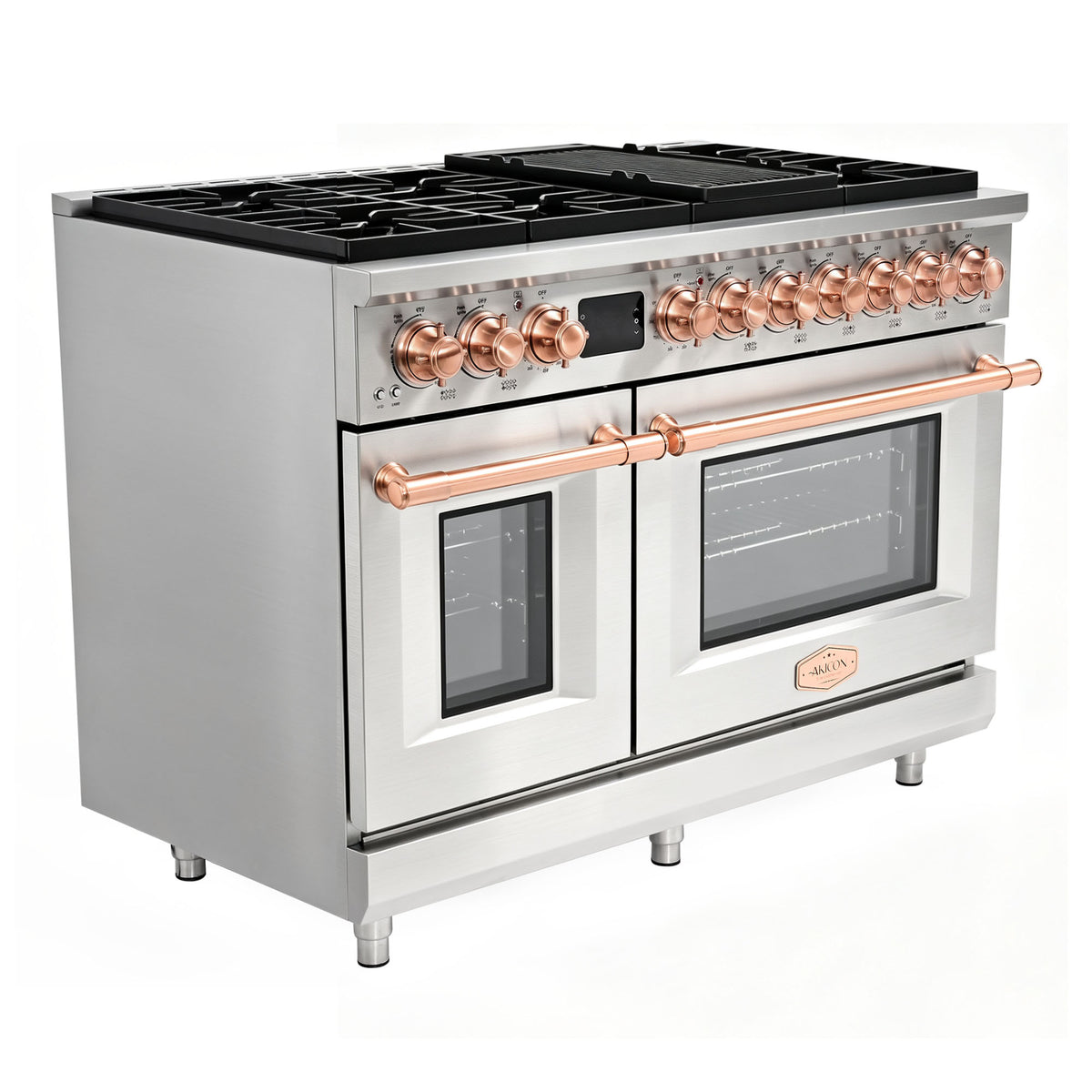 48” Freestanding Gas Range with 8 Sealed Burners & Digital Timer - Stainless Steel & Copper, Natural Gas/LP Convertible