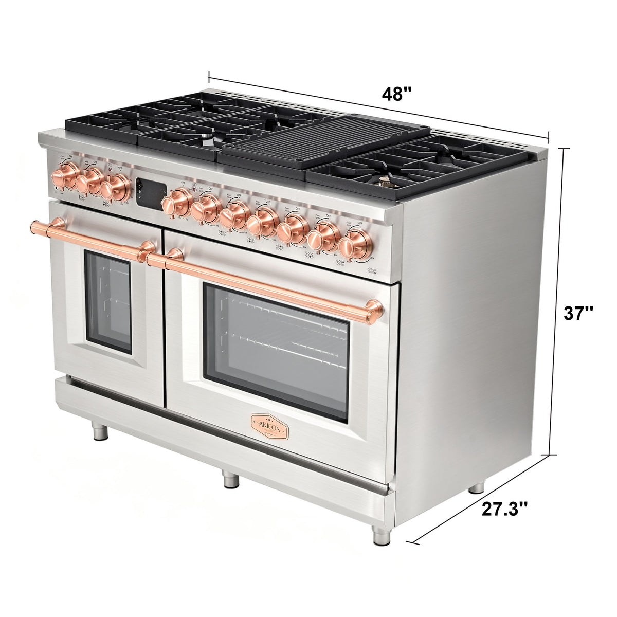 48” Freestanding Gas Range with 8 Sealed Burners & Digital Timer - Stainless Steel & Copper, Natural Gas/LP Convertible
