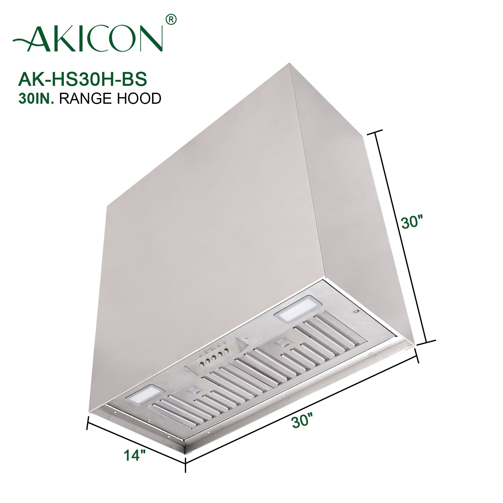 Akicon 30" Stainless Steel Wall Mount Range Hood Modern Box with 600 CFM Vent Hood - AK-HS30H