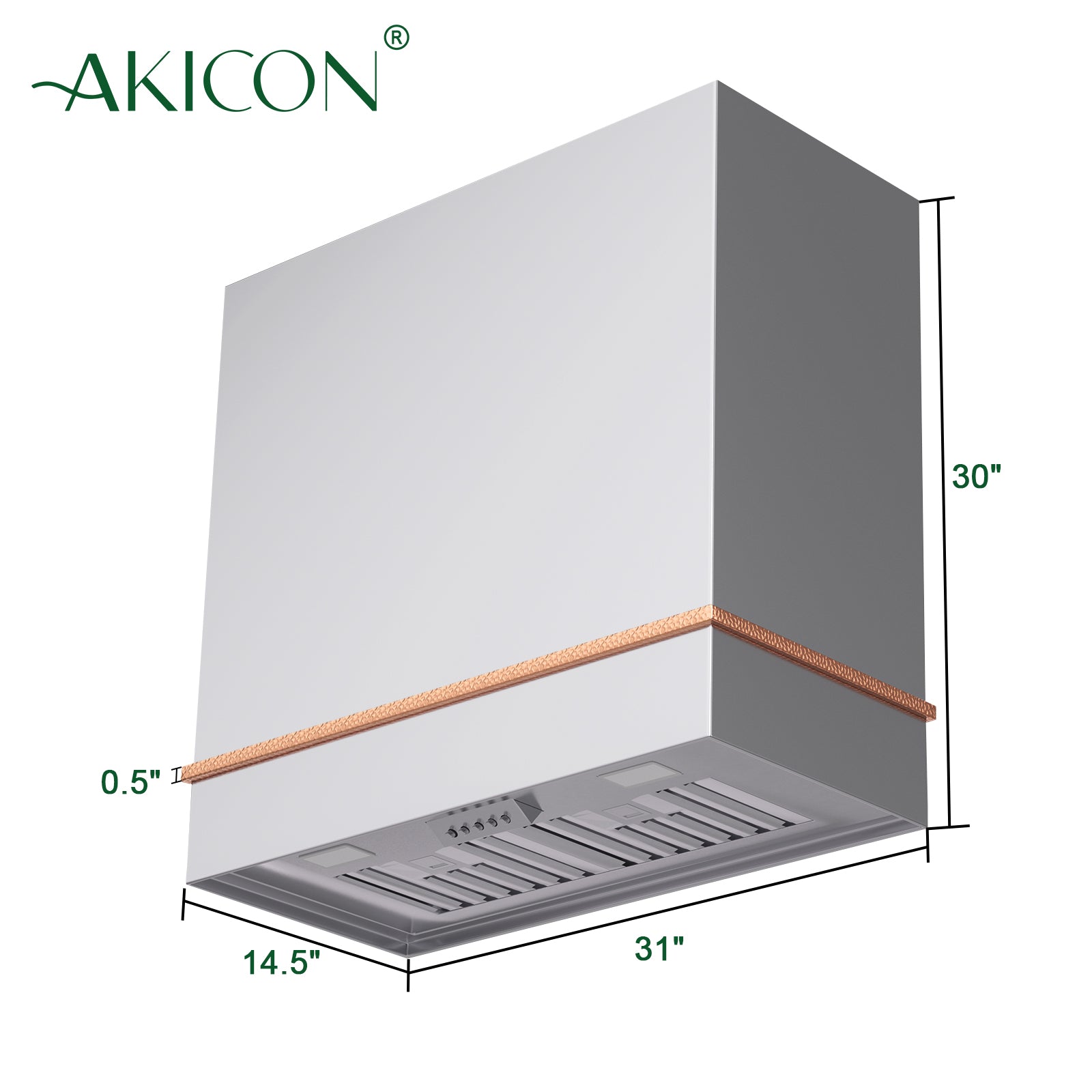 Akicon Stainless Steel Range Hood 30", 600 CFM Wall Mount Vent Hood with Powerful Vent Motor, Modern Box Kitchen Hood with LED Lights, Charcoal Filter, One Stack