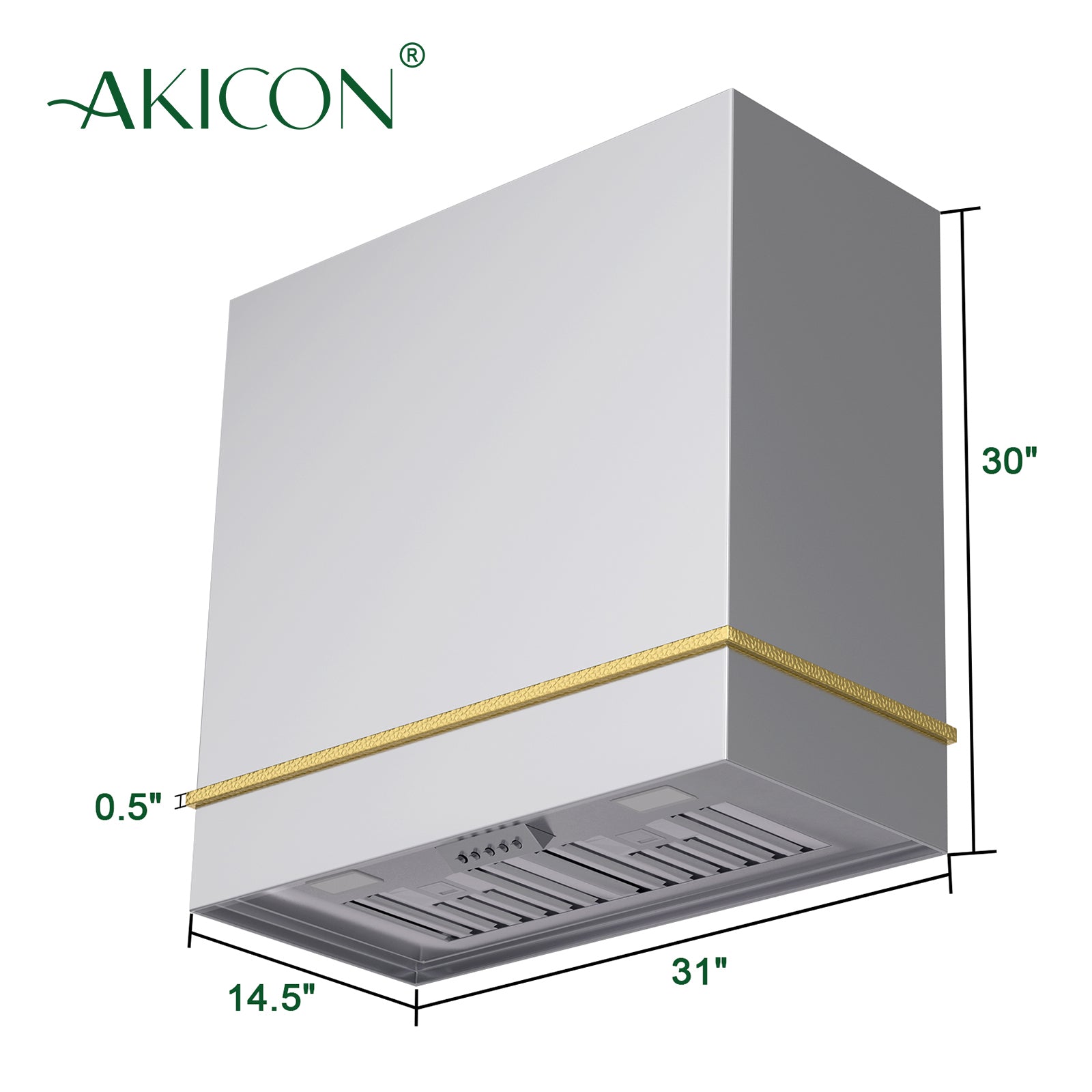 Akicon Stainless Steel Range Hood 30", 600 CFM Wall Mount Vent Hood with Powerful Vent Motor, Modern Box Kitchen Hood with LED Lights, Charcoal Filter, One Stack