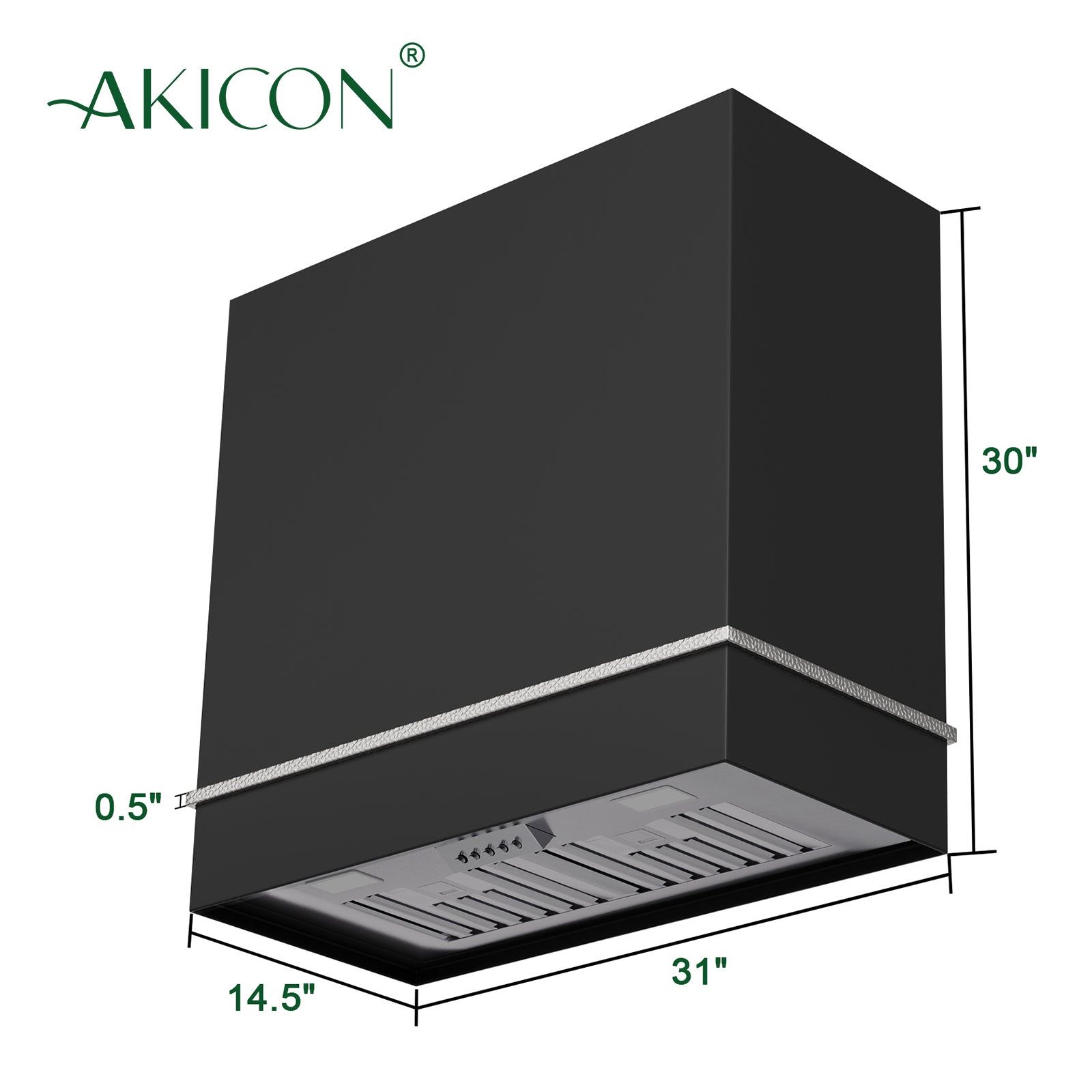 Akicon 30" Stainless Steel Range Hood, 600 CFM Wall Mount Vent Hood with Powerful Vent Motor, Modern Box Kitchen Hood with LED Lights, Charcoal Filter, One Stack