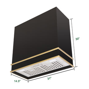 Akicon Range Hood 30” Ultra Quite Stainless Steel Kitchen Hood & Two Stacks, Wall Mount Square Vent Hood with LED Light and Dishwasher-Safe Filters