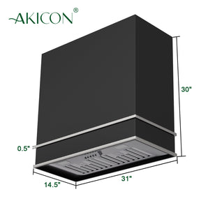 Akicon Range Hood 30” Ultra Quite Stainless Steel Kitchen Hood & Two Stacks, Wall Mount Square Vent Hood with LED Light and Dishwasher-Safe Filters