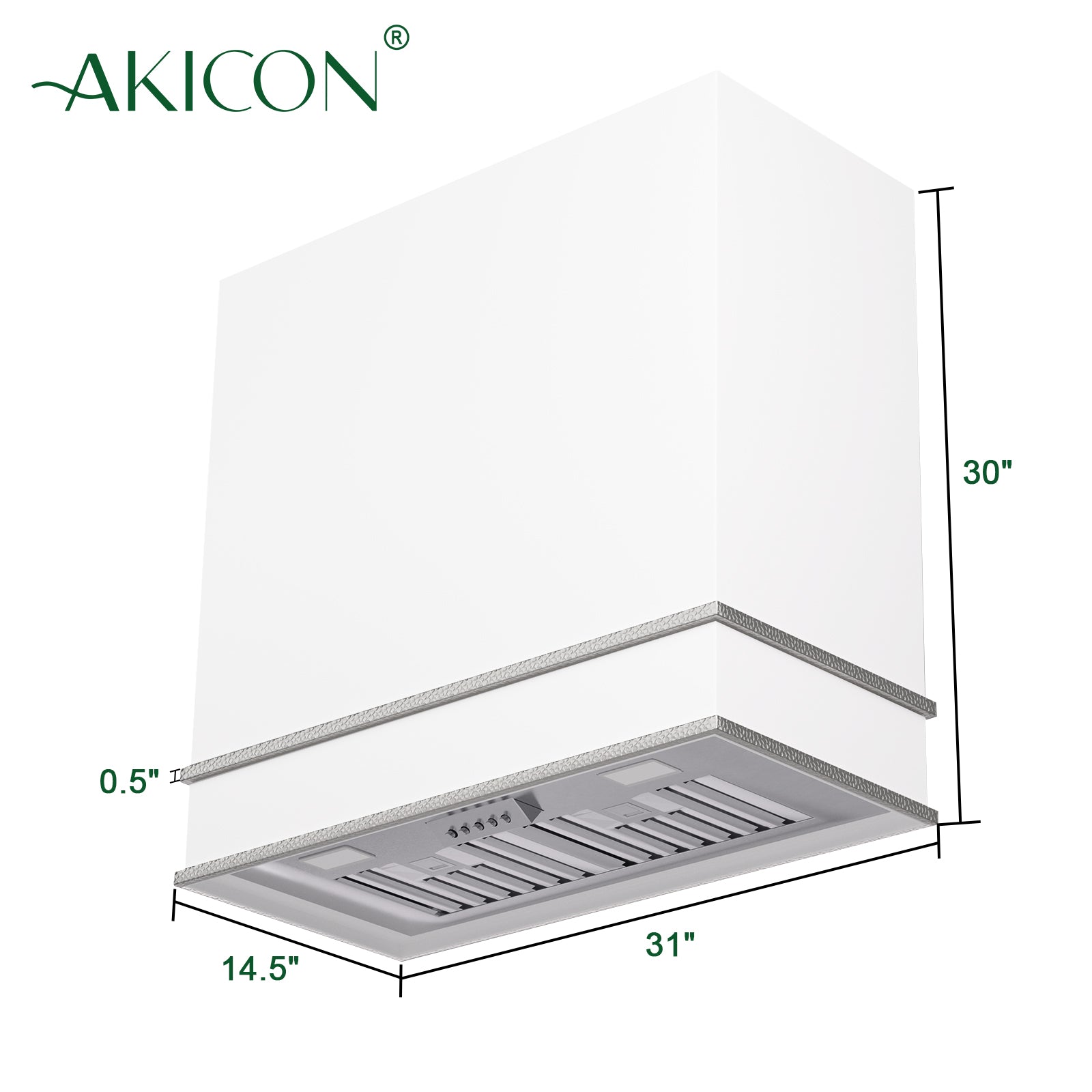 Akicon Range Hood 30” Ultra Quite Stainless Steel Kitchen Hood & Two Stacks, Wall Mount Square Vent Hood with LED Light and Dishwasher-Safe Filters