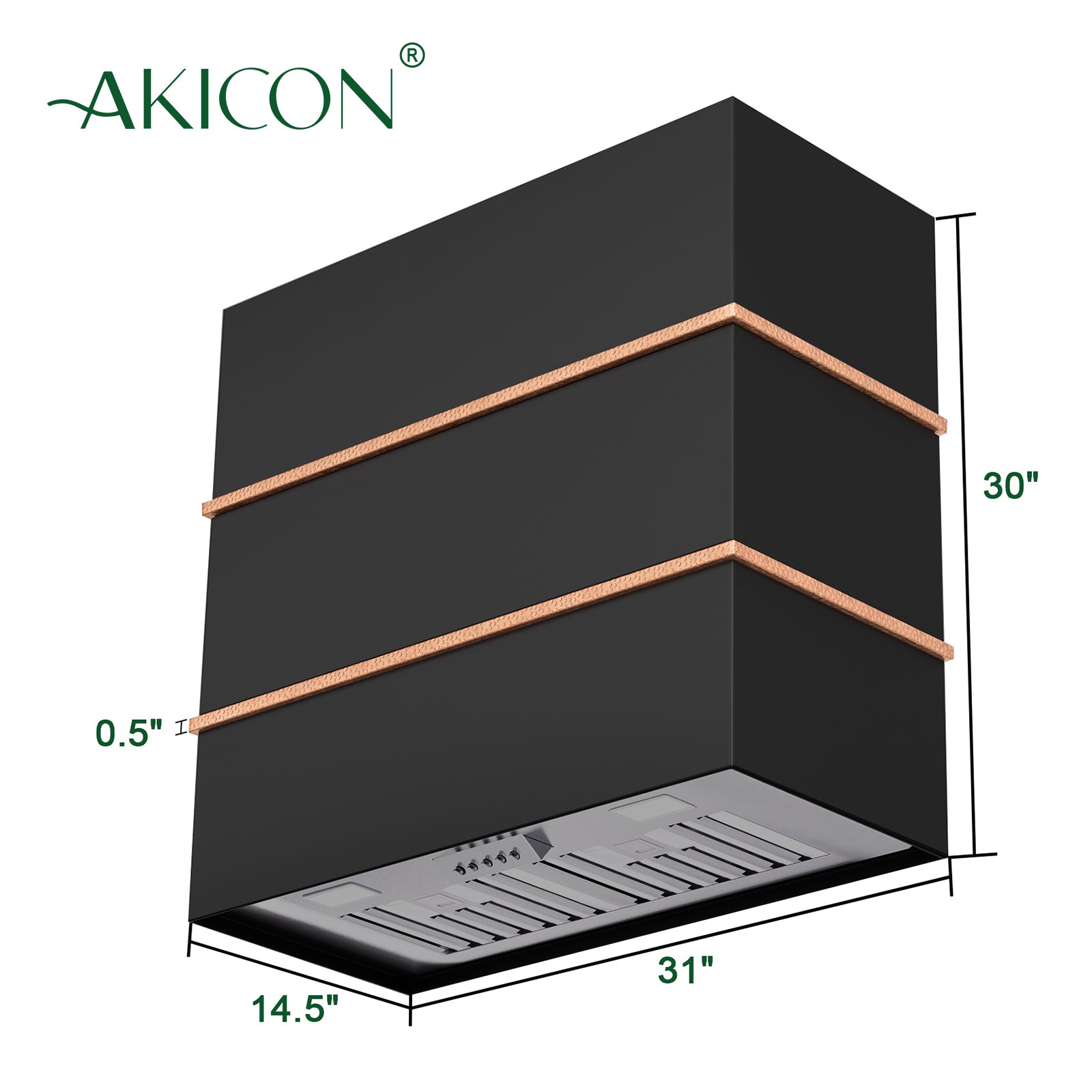 Akicon Wall Mount Range Hood 30", Stainless Steel Square Kitchen Vent Hood & 3 Speed Fan with 600 CFM, Energy Saving LED Light, Middle Stacks