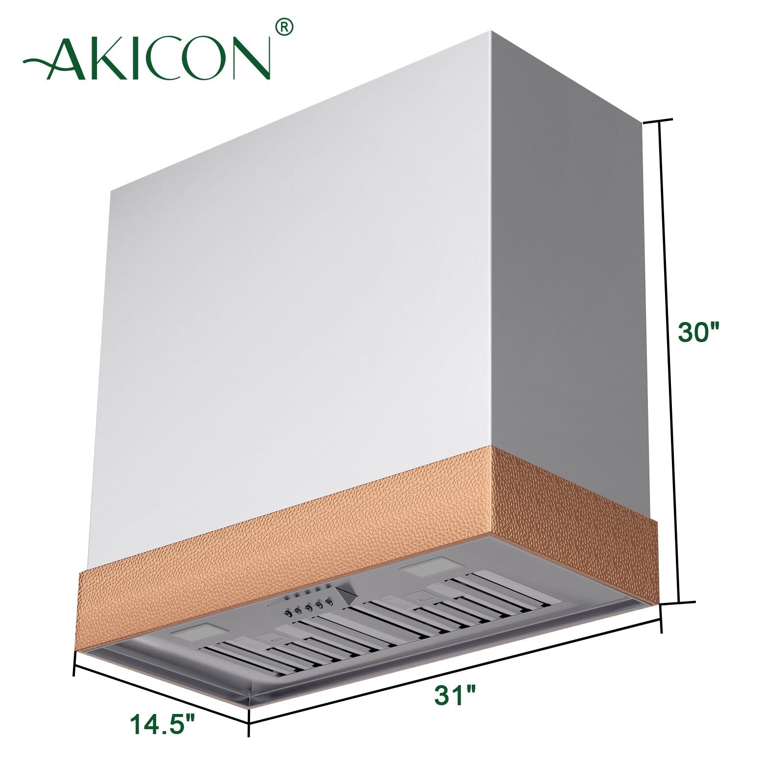 Akicon Stainless Steel Range Hood 30 inch & 3 Speed Fan with LED, Modern Box 600 CFM Hood with Powerful Motor, Thick Stacks