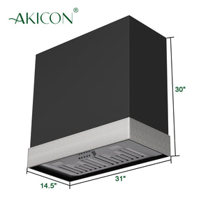 Akicon Stainless Steel Range Hood 30 inch & 3 Speed Fan with LED, Modern Box 600 CFM Hood with Powerful Motor, Thick Stacks