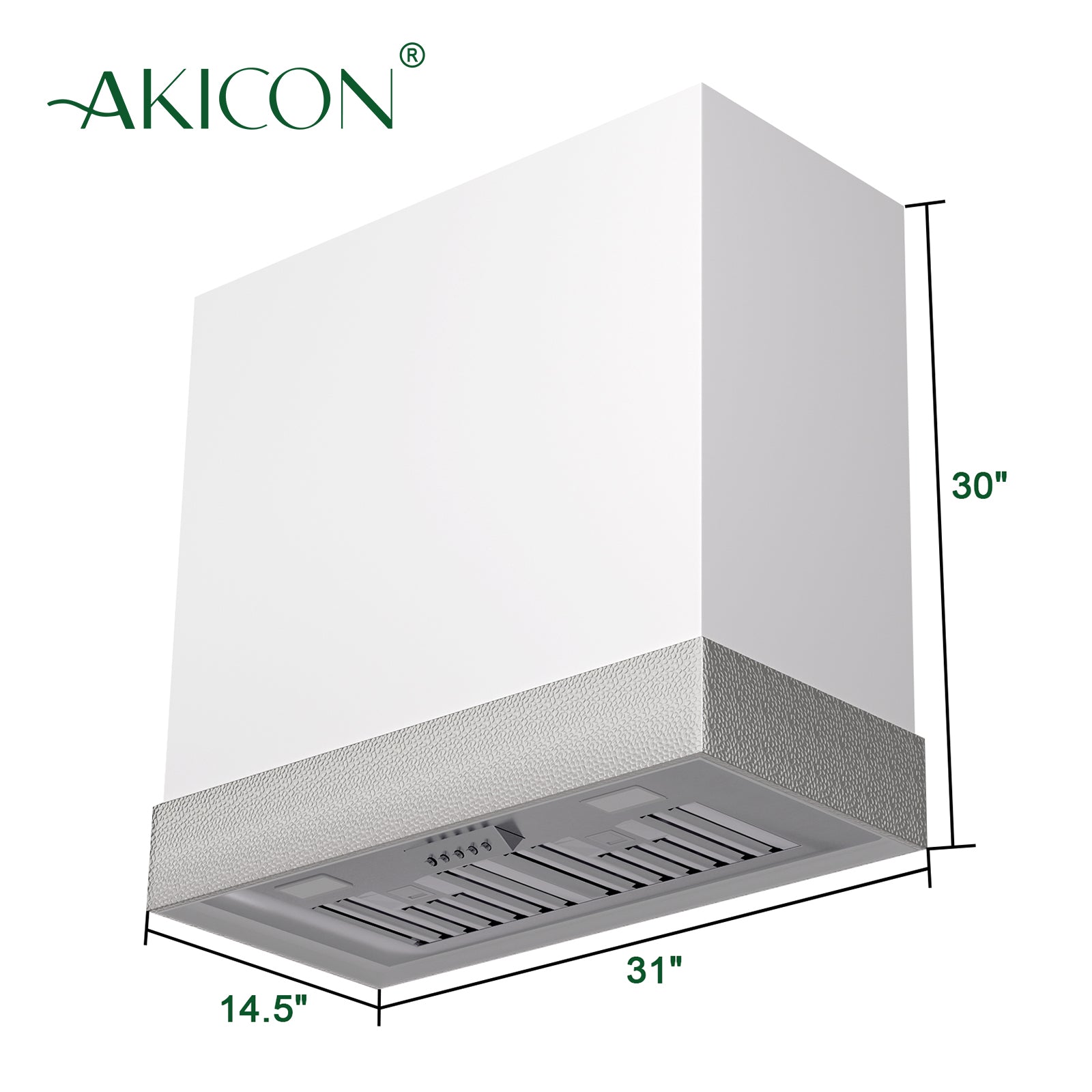 Akicon Stainless Steel Range Hood 30 inch & 3 Speed Fan with LED, Modern Box 600 CFM Hood with Powerful Motor, Thick Stacks